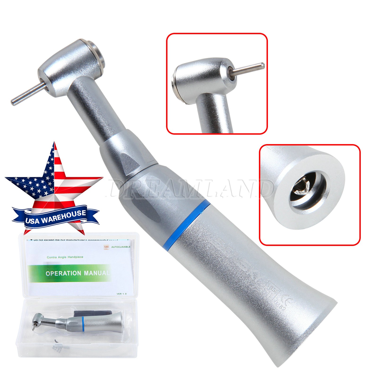 NSK Style Dental Slow Low Speed FG 1.6mm Burs Contra Angle Handpiece Push Button