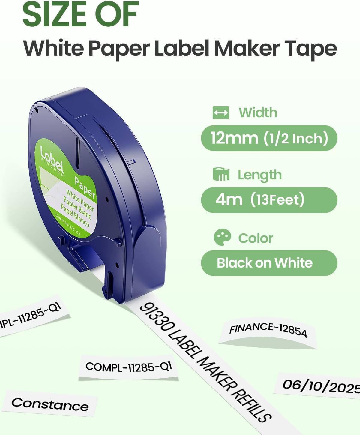 Compatible Dymo LetraTag Refill 91330 White Paper Label Tape 12mm 1/2 LT-100H