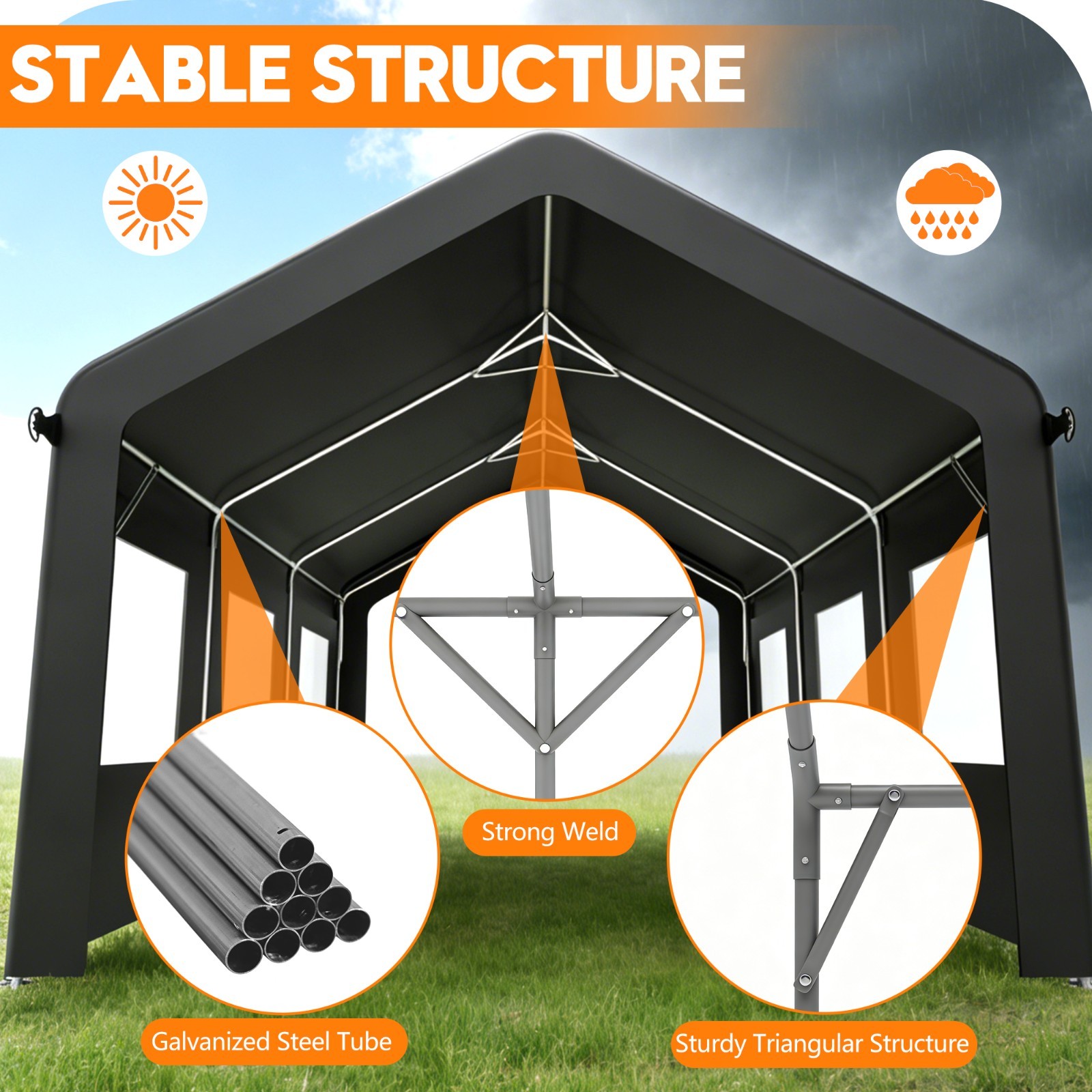 12’x20 ‘Outdoor Carport Canopy, Portable Garage Shelter with Side-Opening Door