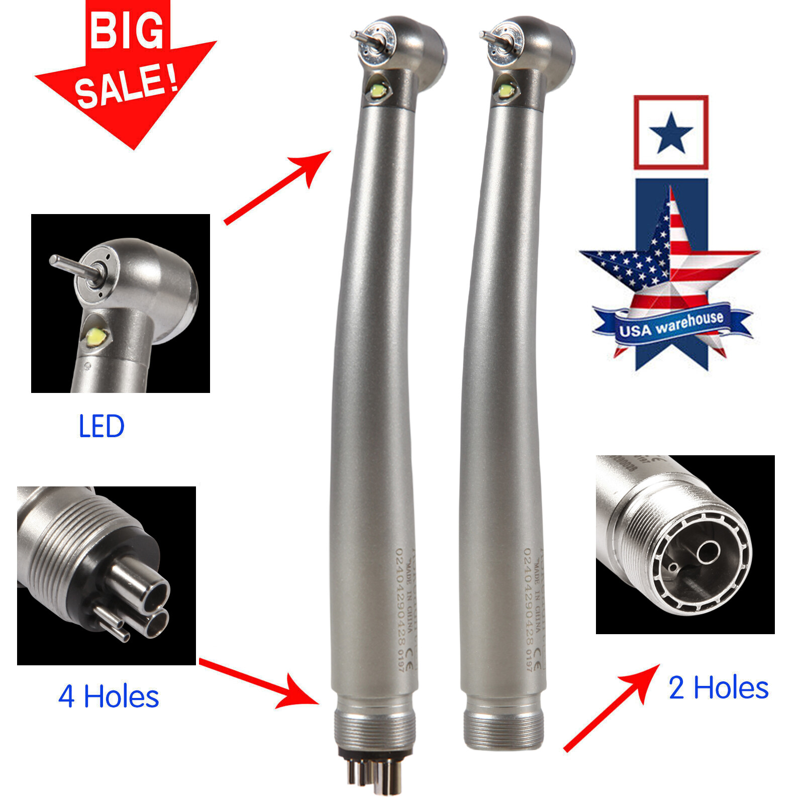 Pieza de mano LED turbina alta velocidad fibra óptica dental estilo NSK 2/4 Hole