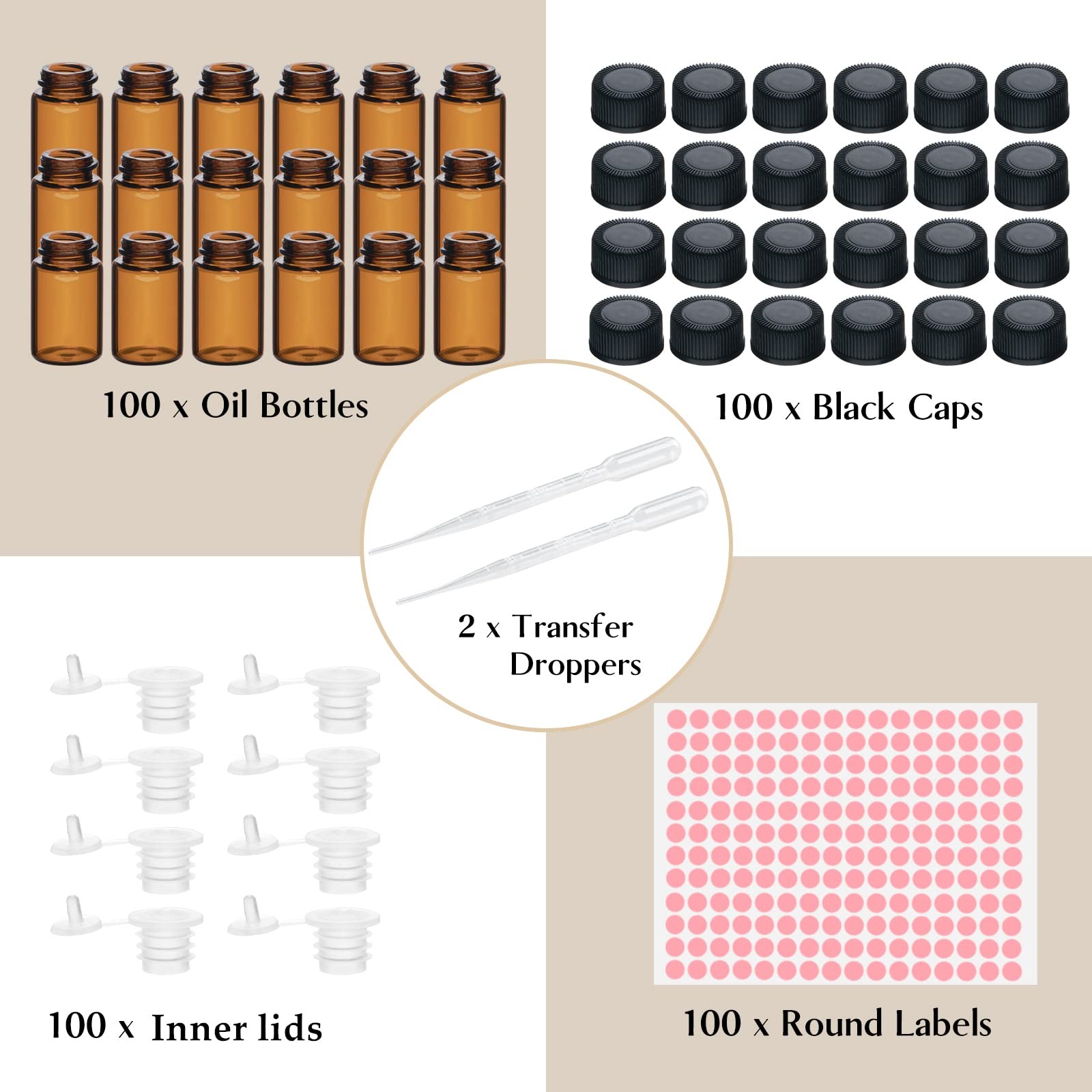TUZAZO 100Packs Essential Oil Sample Bottles 2Ml Drams Amber brown