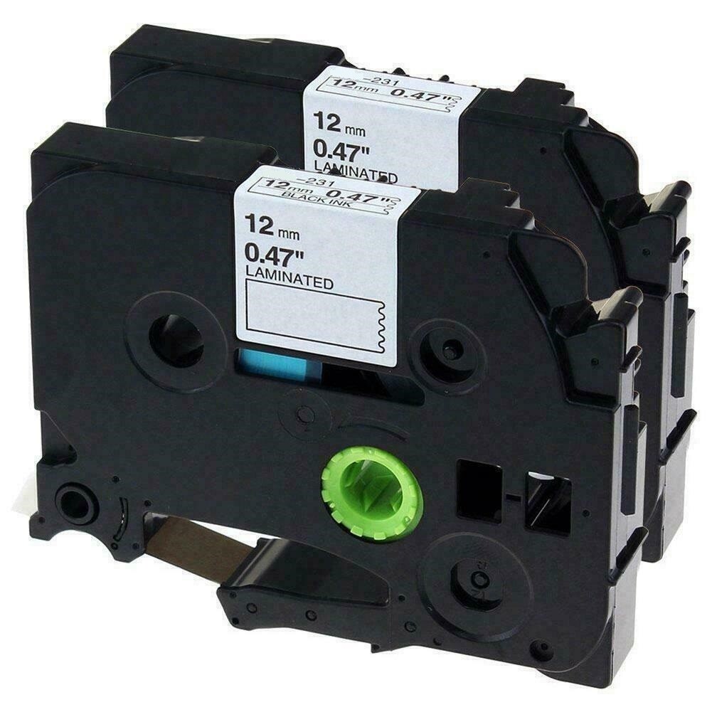 2-Pk/Pack TZe231 TZ231 Black/White Label Tape For Brother P-Touch PT-D210 12mm