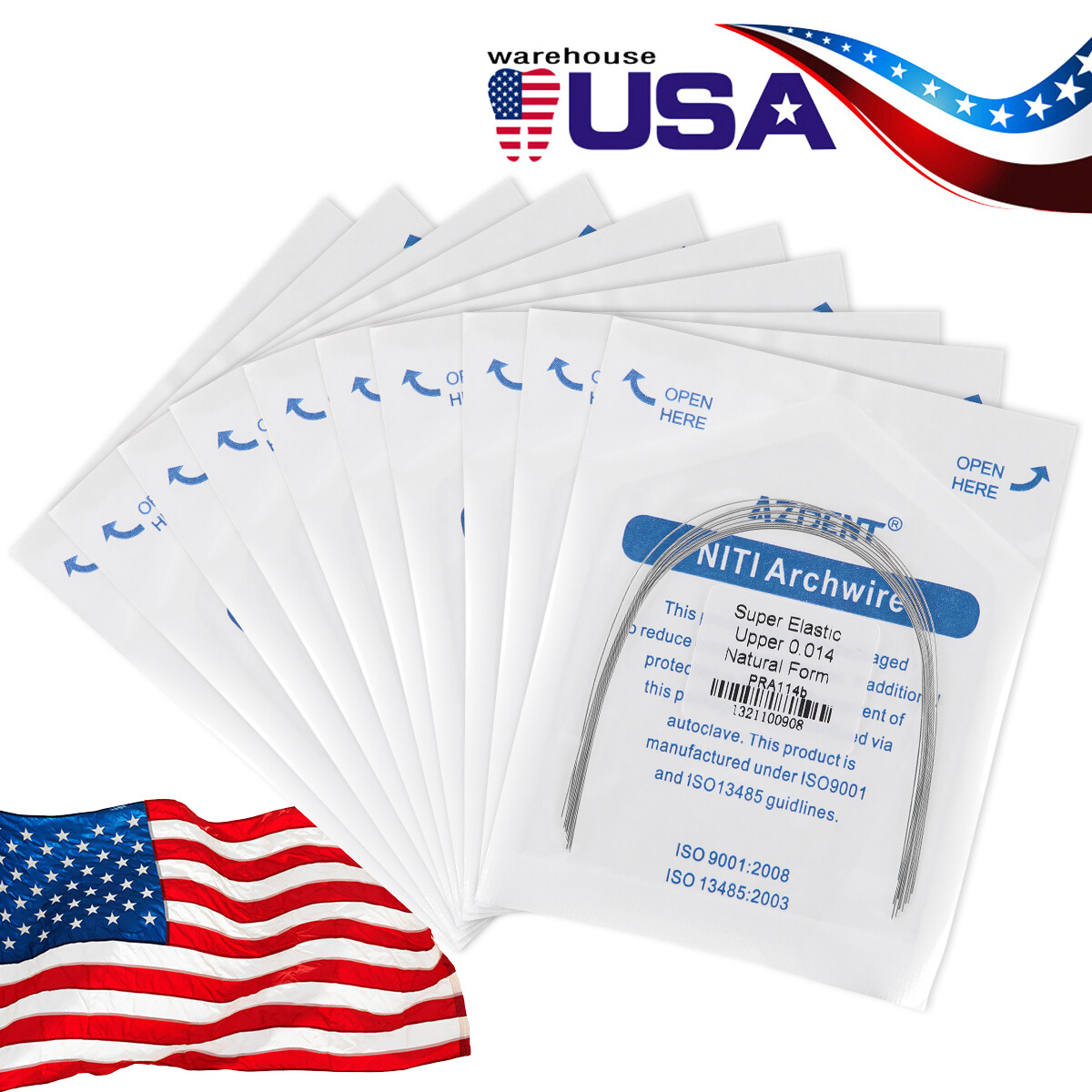 AZ Dental Orthodontic Arch Wire Super Elastic Niti Round Natural form 10pc/pk