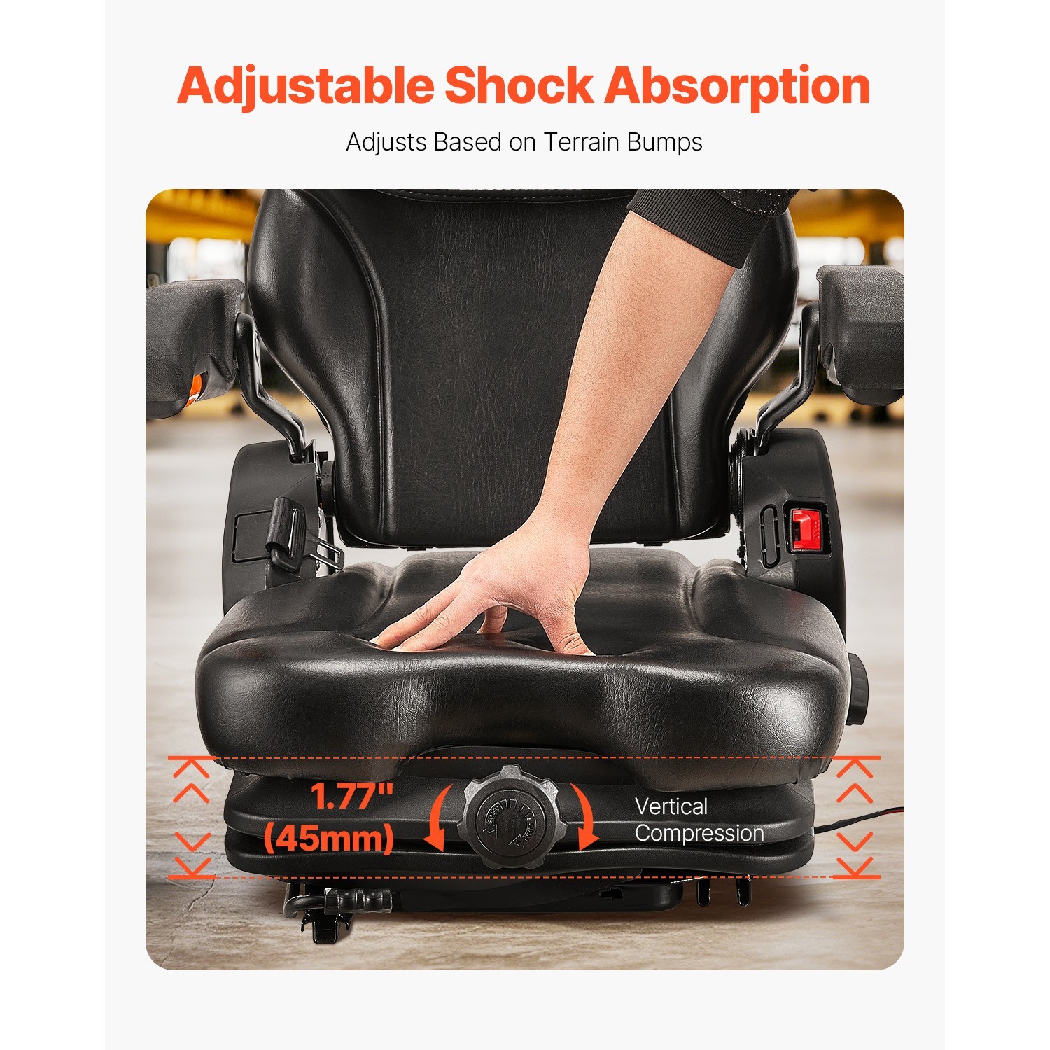 Forklift Seat Tractor Suspension Seat Fold Down Adjustable Back & Headrest