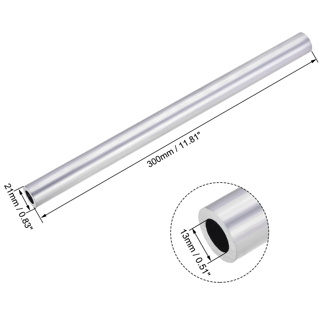 21mm OD 13mm Inner Dia 300mm Length 6063 Aluminum Round Tube Seamless Straight