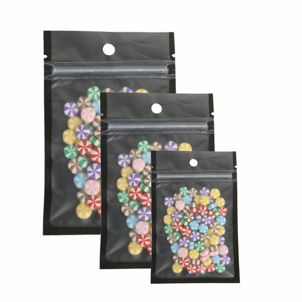 Multi-Sizes Matte Clear Black White Mylar Zip Lock Pouch Bag w/ Round Holes B01
