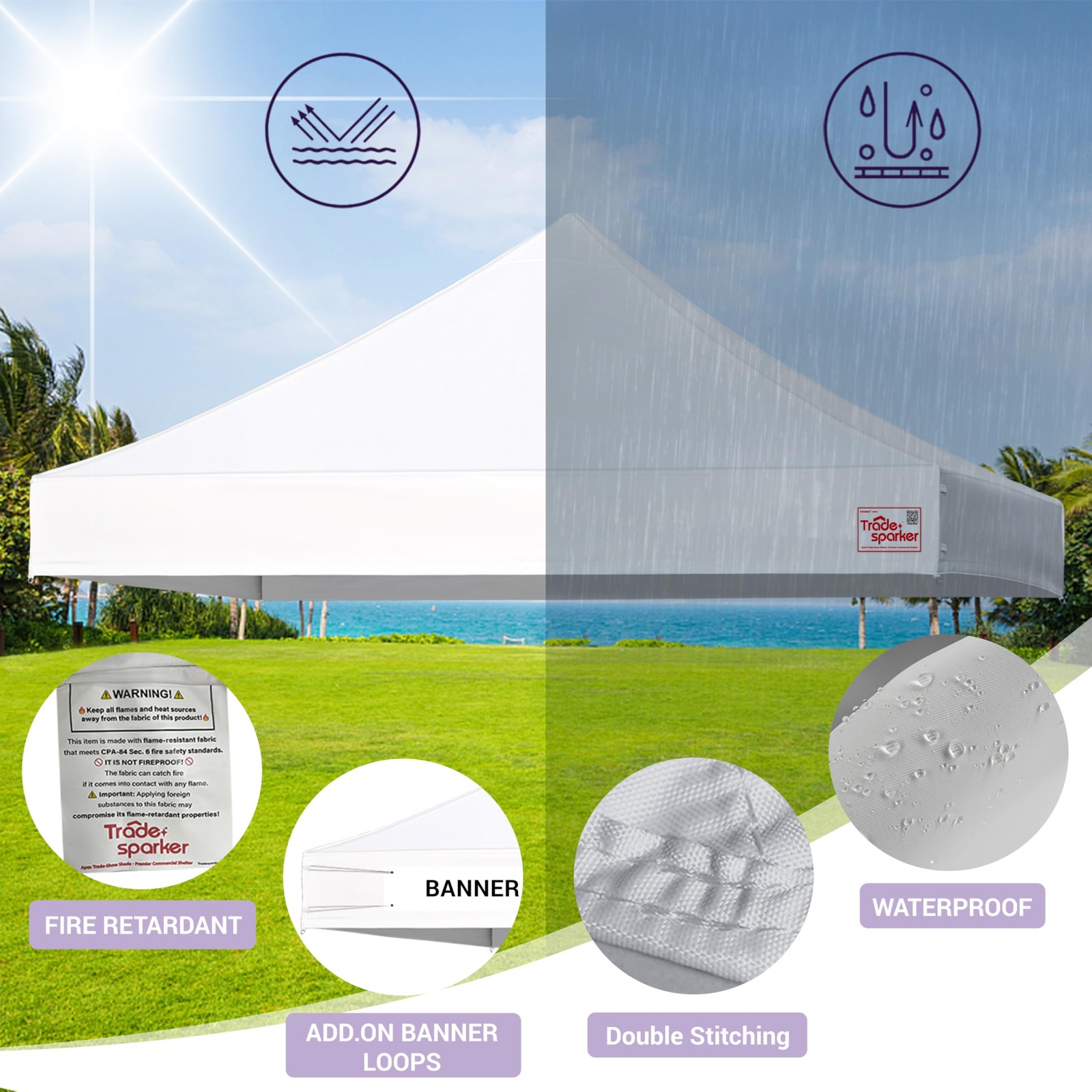 Tradesparker 10X10 Commercial Pop Up Canopy Replacement Top-Windproof