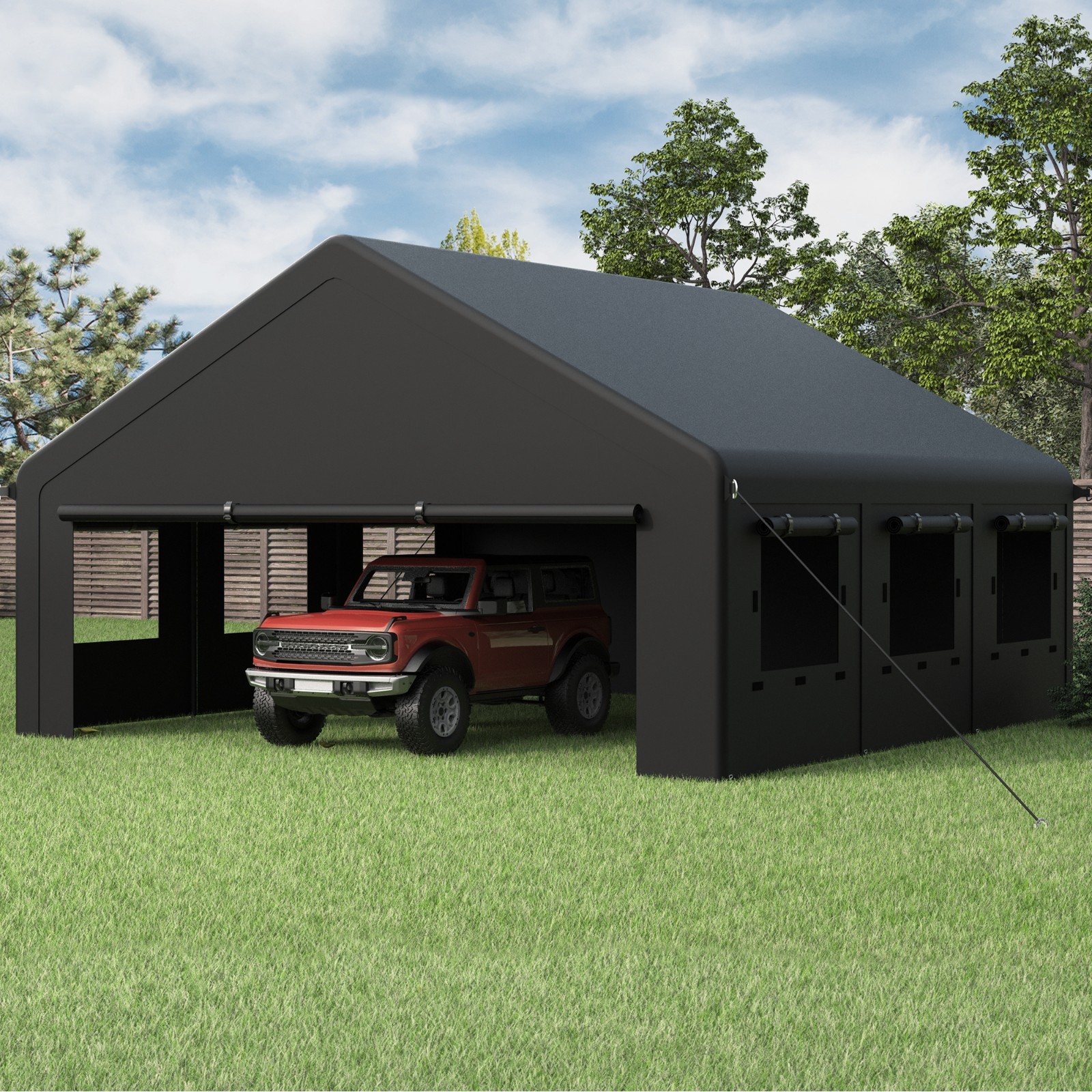 20’x20 ‘Outdoor Carport Canopy, Portable Garage Shelter with Side-Opening Door