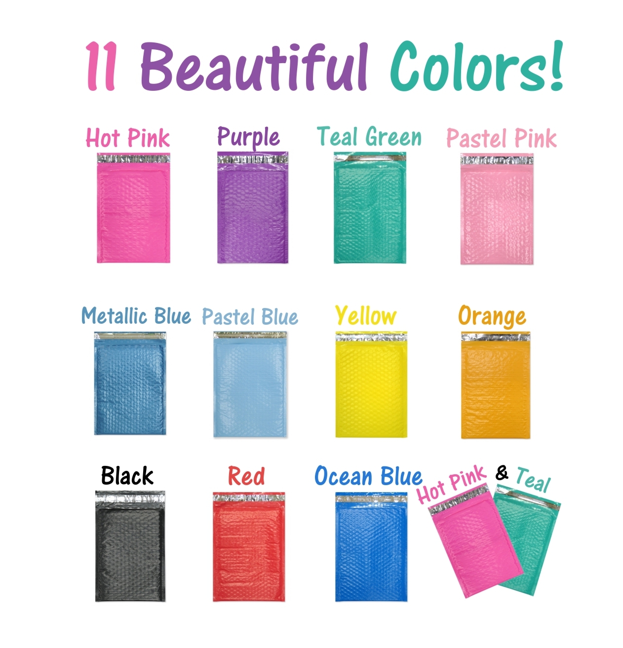 10 x 16″ Choose Colors Poly Bubble Mailers, Shipping Padded Envelopes, 10.5 x 15