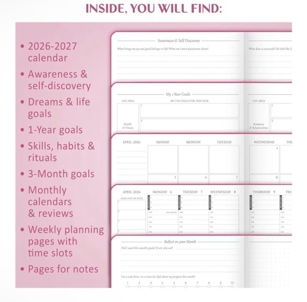 Legend Planner | Hourly Planner 2026 | A5 5.5×8.3 | Hot Pink & Gold | SEALED