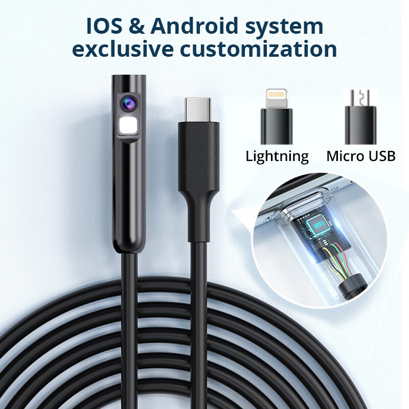 1920P HD Endoscope Borescope 8mm Inspection Snake Camera for iPhone Android iOS