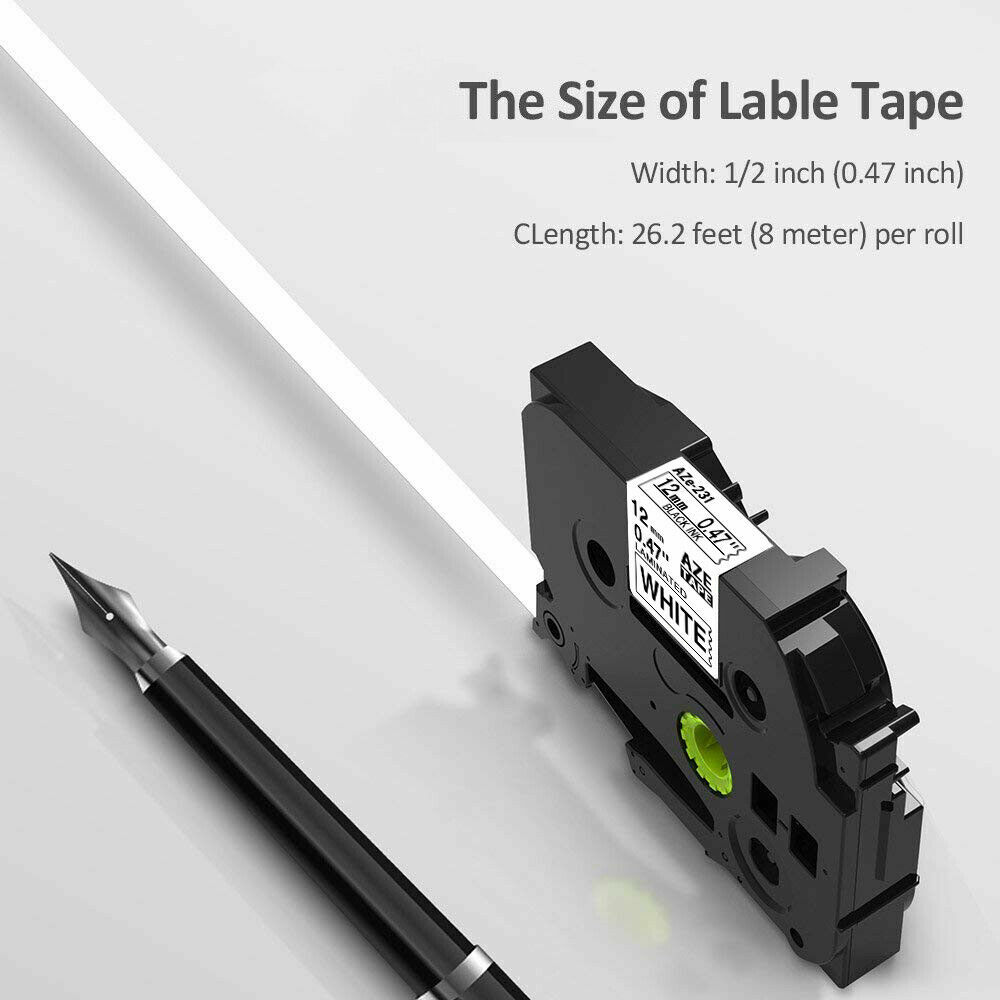 5PK For Brother P-Touch TZe-231 TZ-231 12mm White Standard Laminated Label Tape