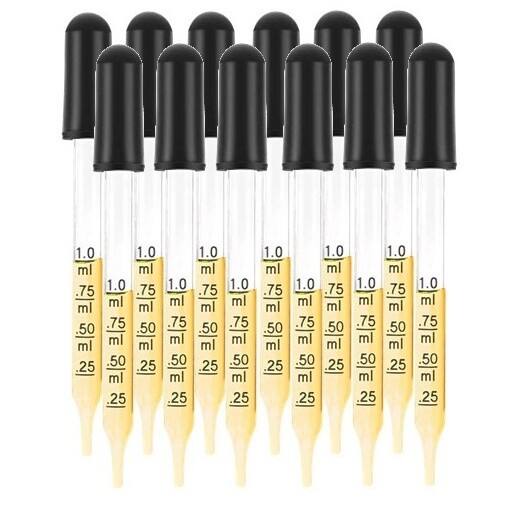 Medicine Art Essential Oils Eye Dropper Graduated 4″ Straight Tip 1ml (12 Pack)