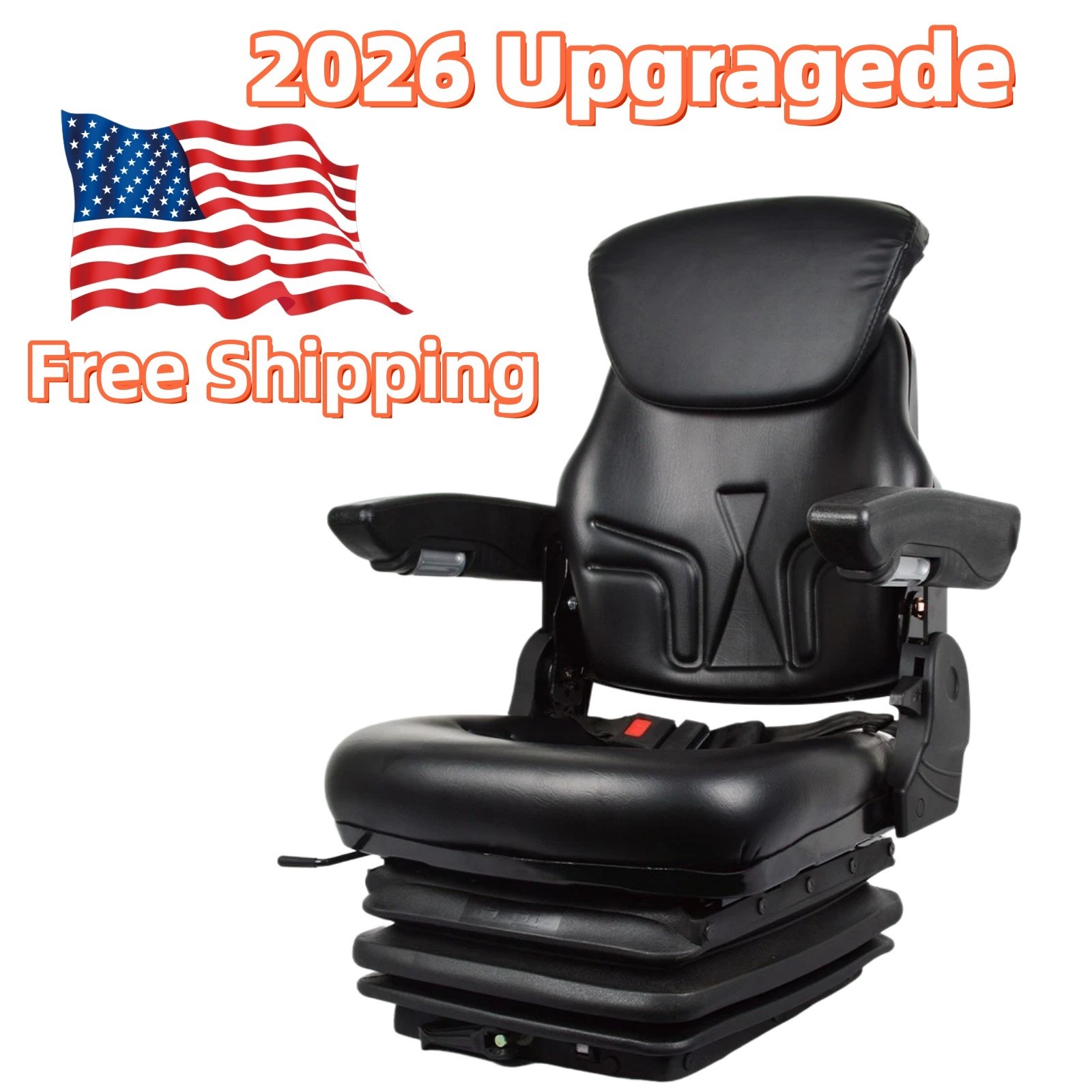Tractor Forklift Seat Suspension Adjustable Backrest Armrest Safety Belt 2026