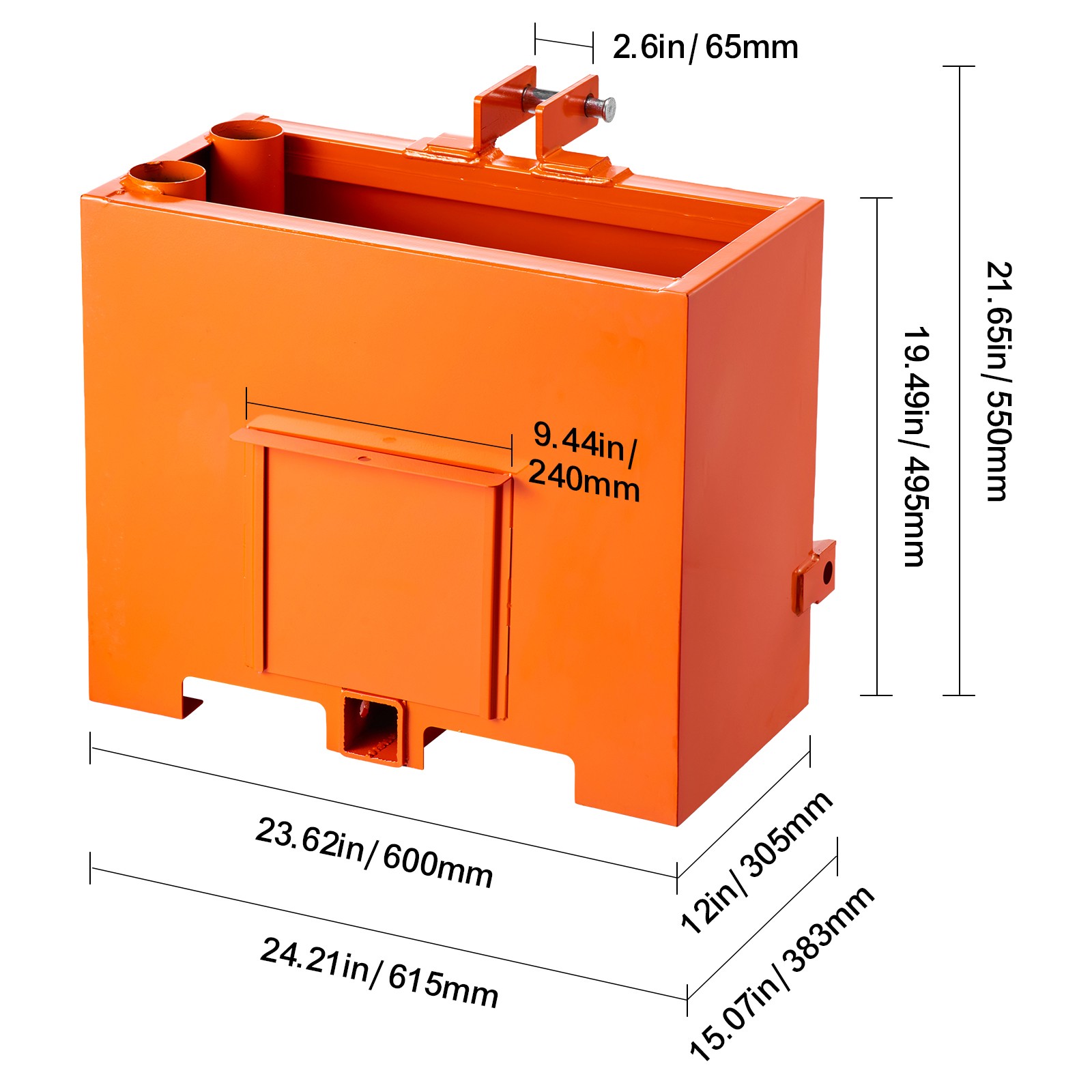 Ballast Box 3 Point Category 1 Tractor Quick Tach Hitch Counterweight Orange
