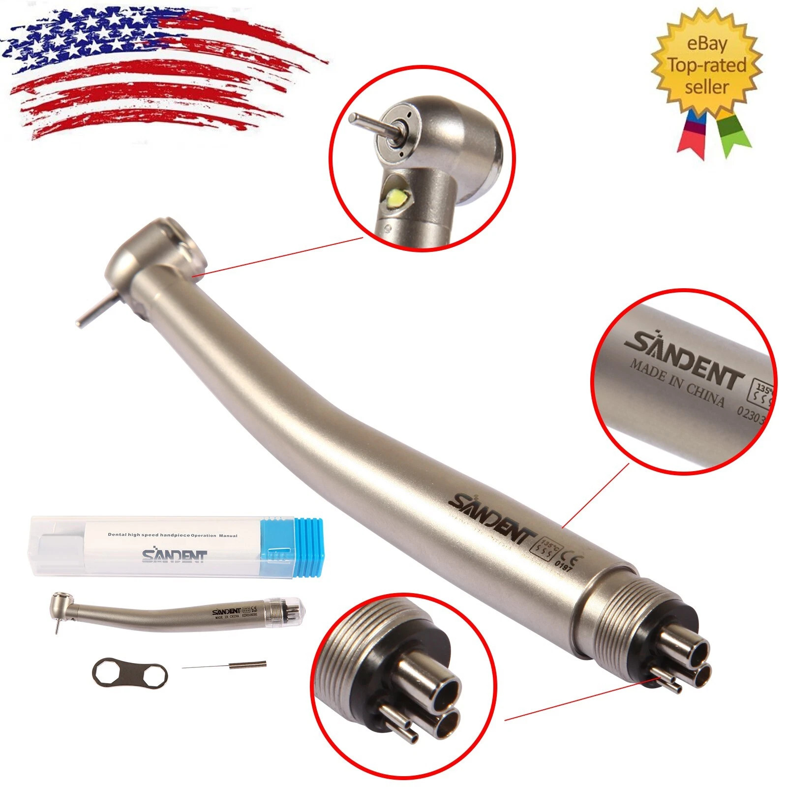 NSK Style Dental Fiber Optic LED E-generator High Speed Handpiece Turbine 4Holes