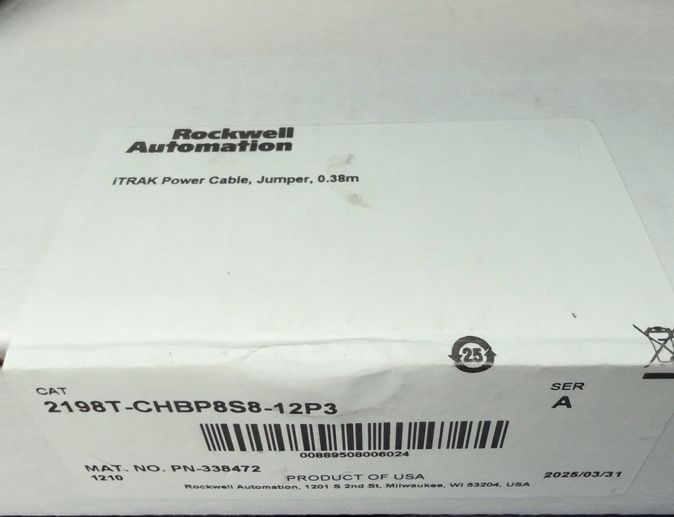 Allen Bradley Rockwell Automation iTRAK Module Jumper Cable 2198T-CHBP8S8-12P3