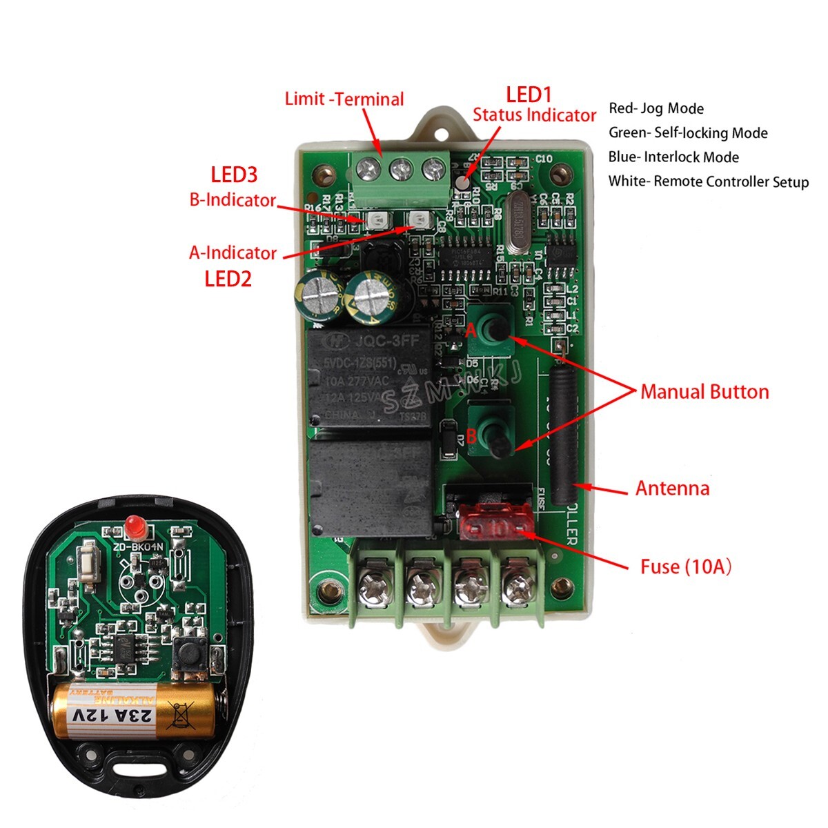 12V/24V Motor Linear Actuator Controller Wireless Remote Forward Reverse Control