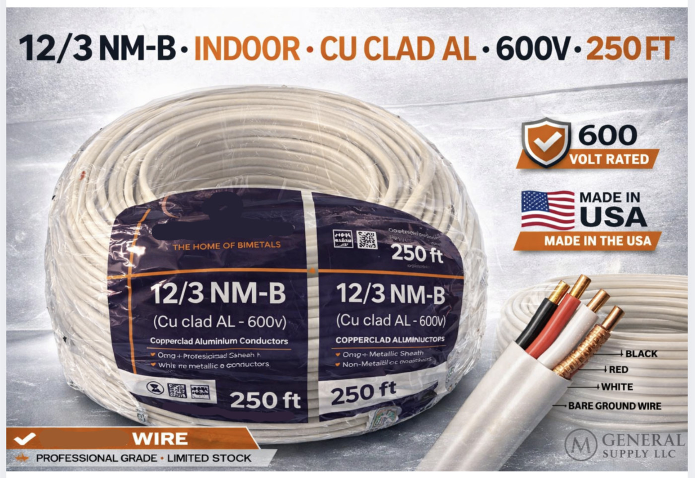 Copperweld 12 AWG 3-Conductor NM-B Copper-Clad Aluminum Building Wire 250 ft