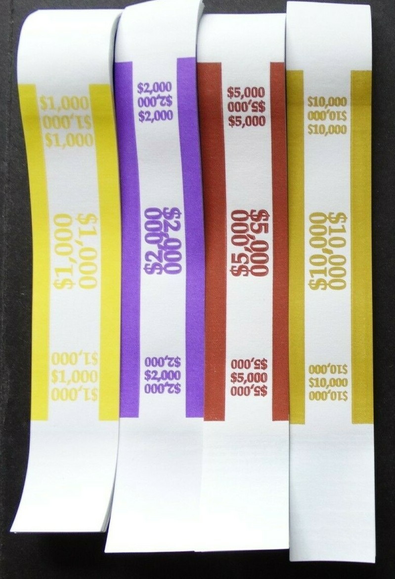 100 Mixed $1000 $2000 $5000 $10,000 Money Self-Sealing Straps Currency Bands