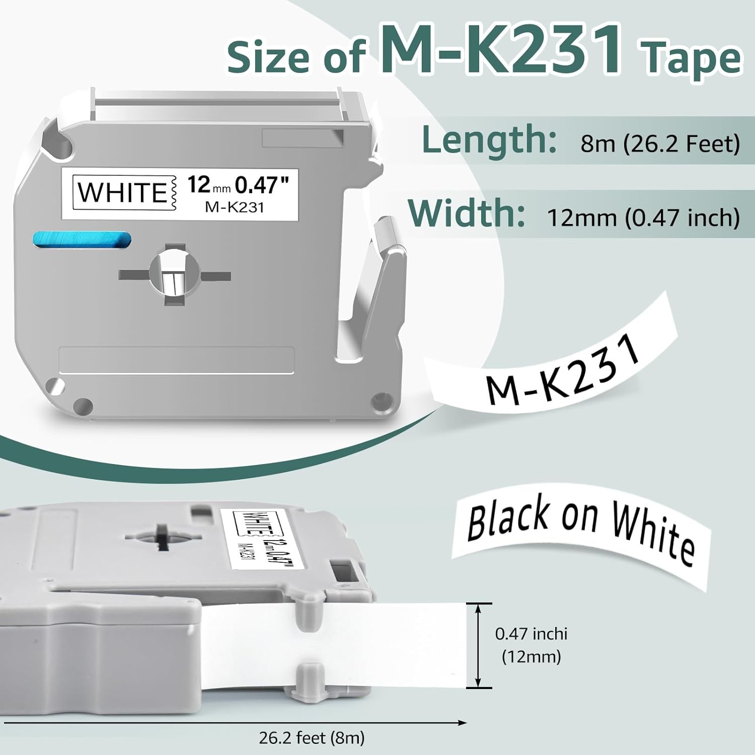 4PK M-K231 MK-231 For Brother P-Touch Label Tape 12mm Black on White PT-65 PT-85