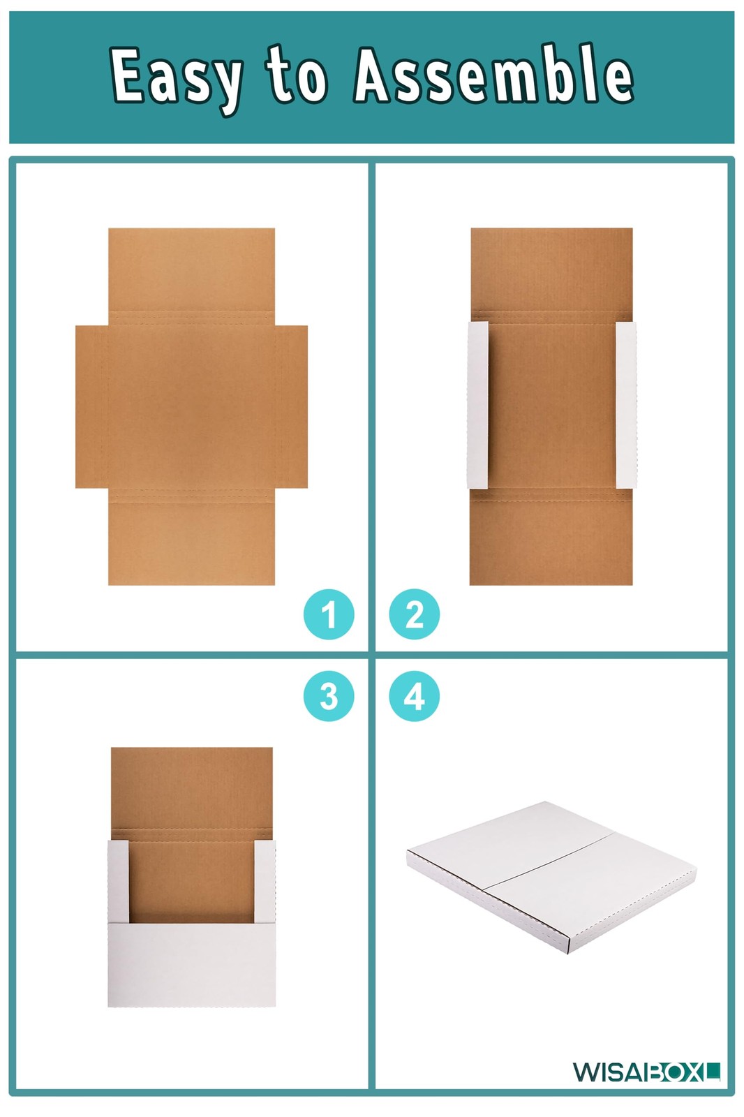 Wisaiboxl 9x6x1.3 inch Shipping Boxes, Easy-Fold Inches, White
