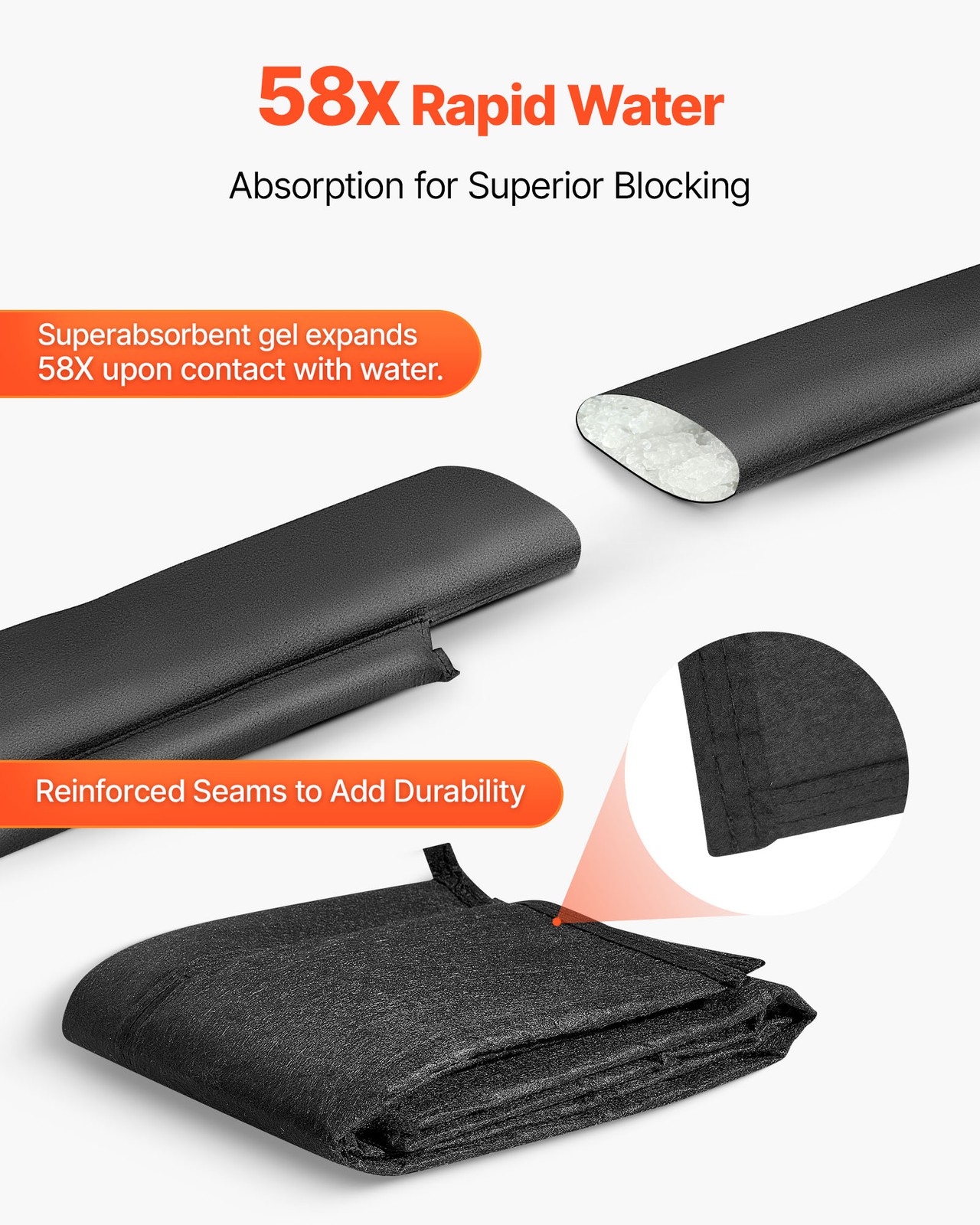 VEVOR Flood Barrier 5 x 0.7 ft Reusable Flood Bags Activated by Water 4 Pack