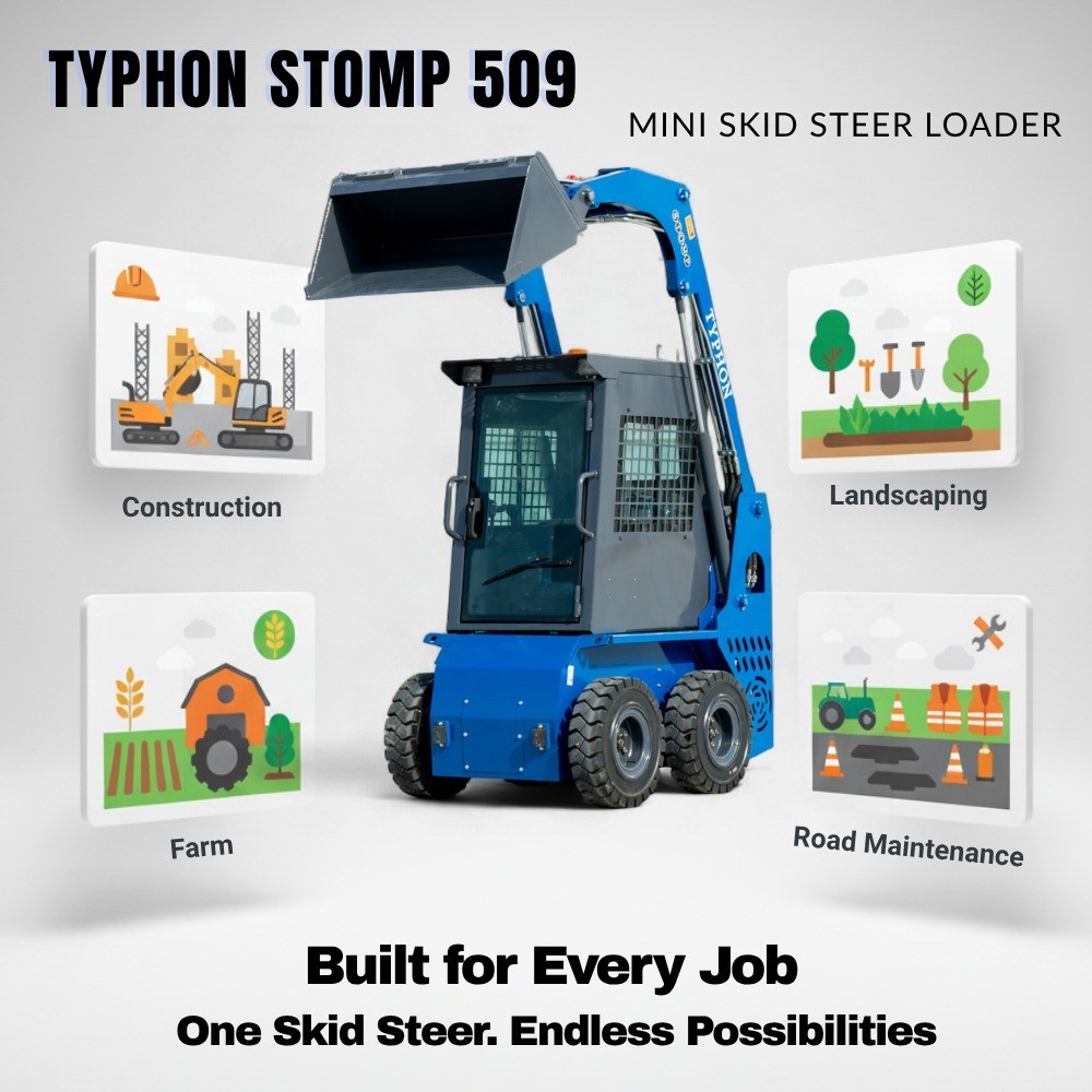 USA Stocks TYPHON STOMP 509 25HP Kubota D1105 1.4 Ton EPA Skid Steer Loader