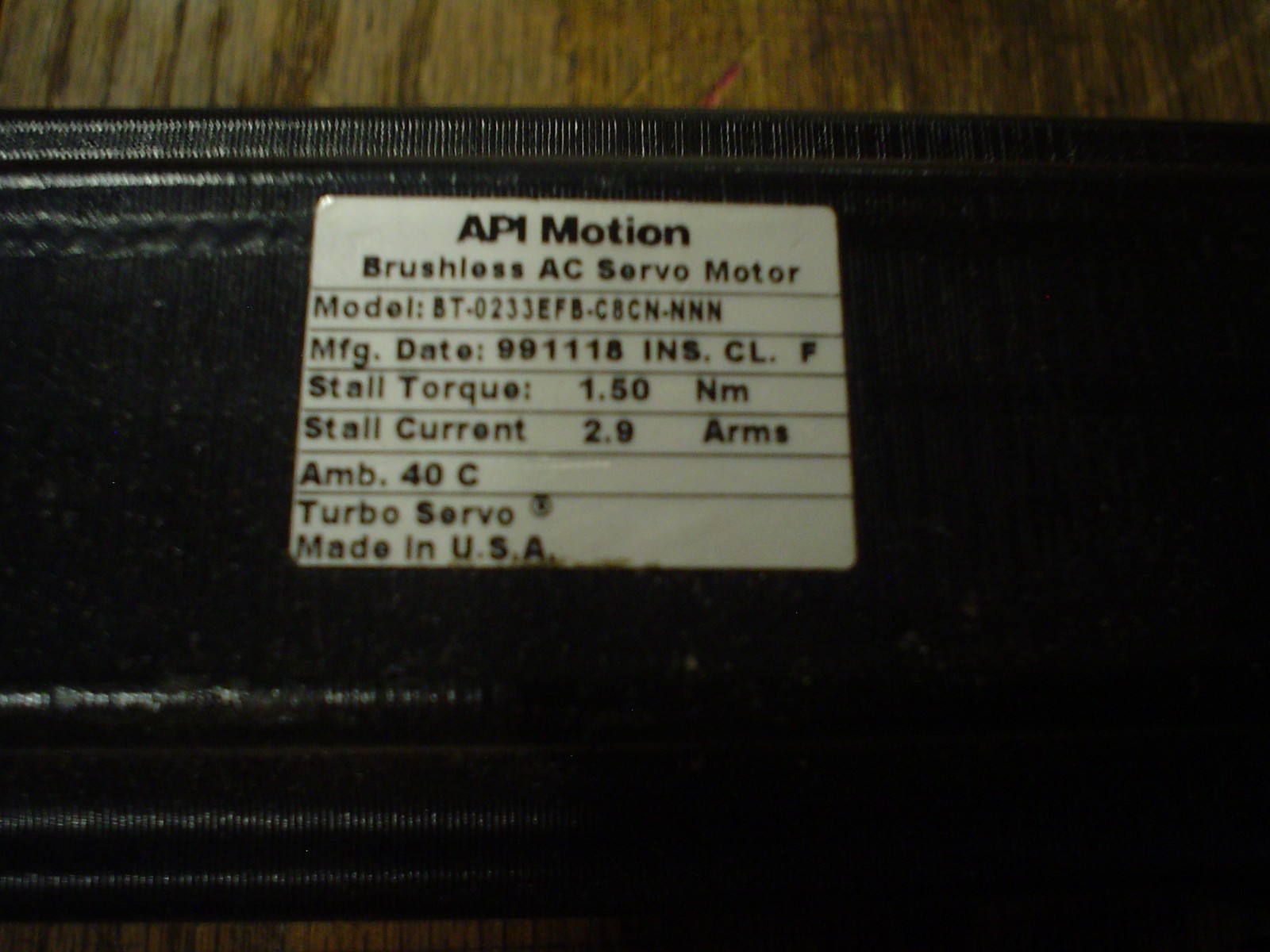 API Motion BT-0233EFB-C8CN-NNN AC servo motor – 60 day warranty