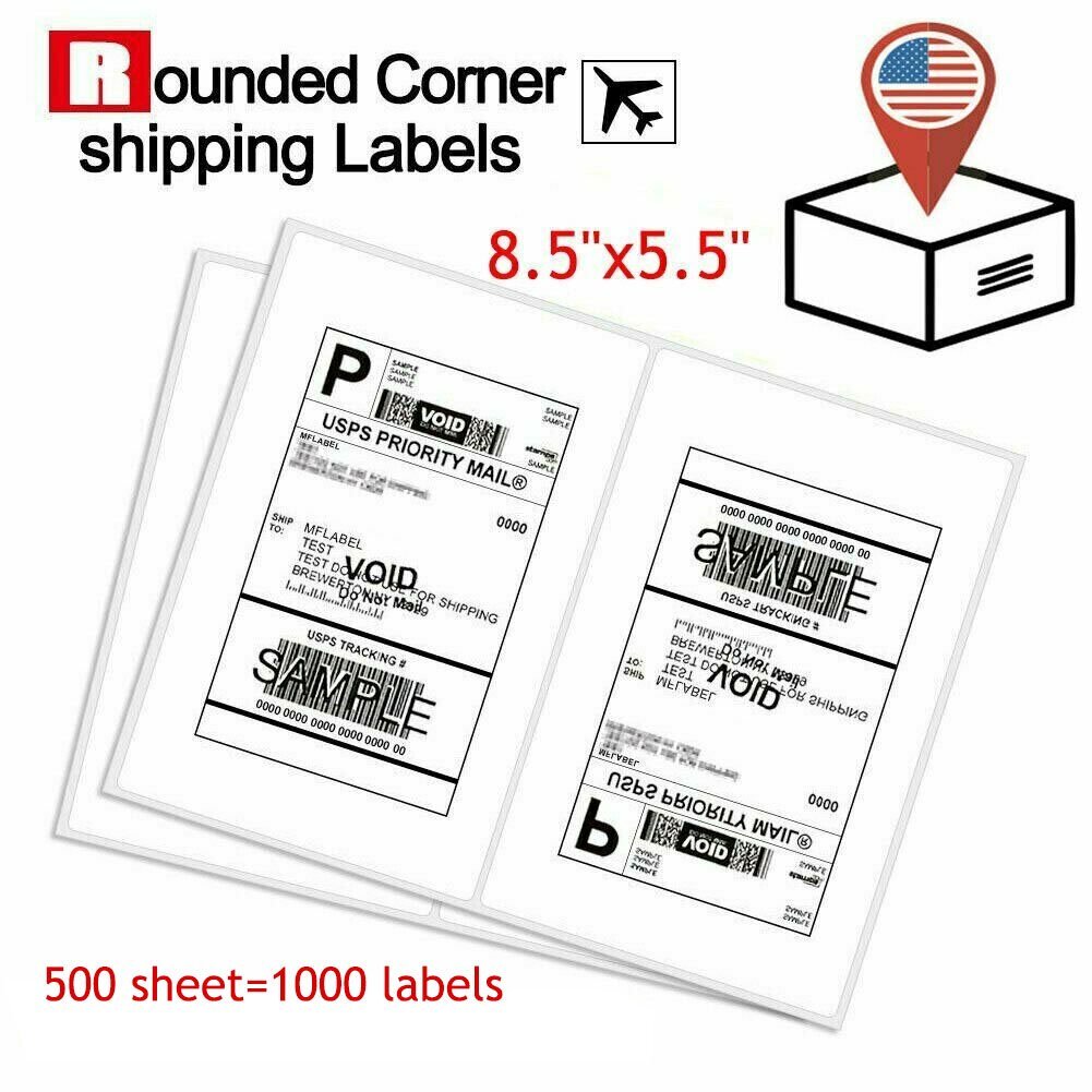 1000 Premium 8.5″ X 5.5″ Half Sheet Self Adhesive Shipping Labels 2 Per Sheet