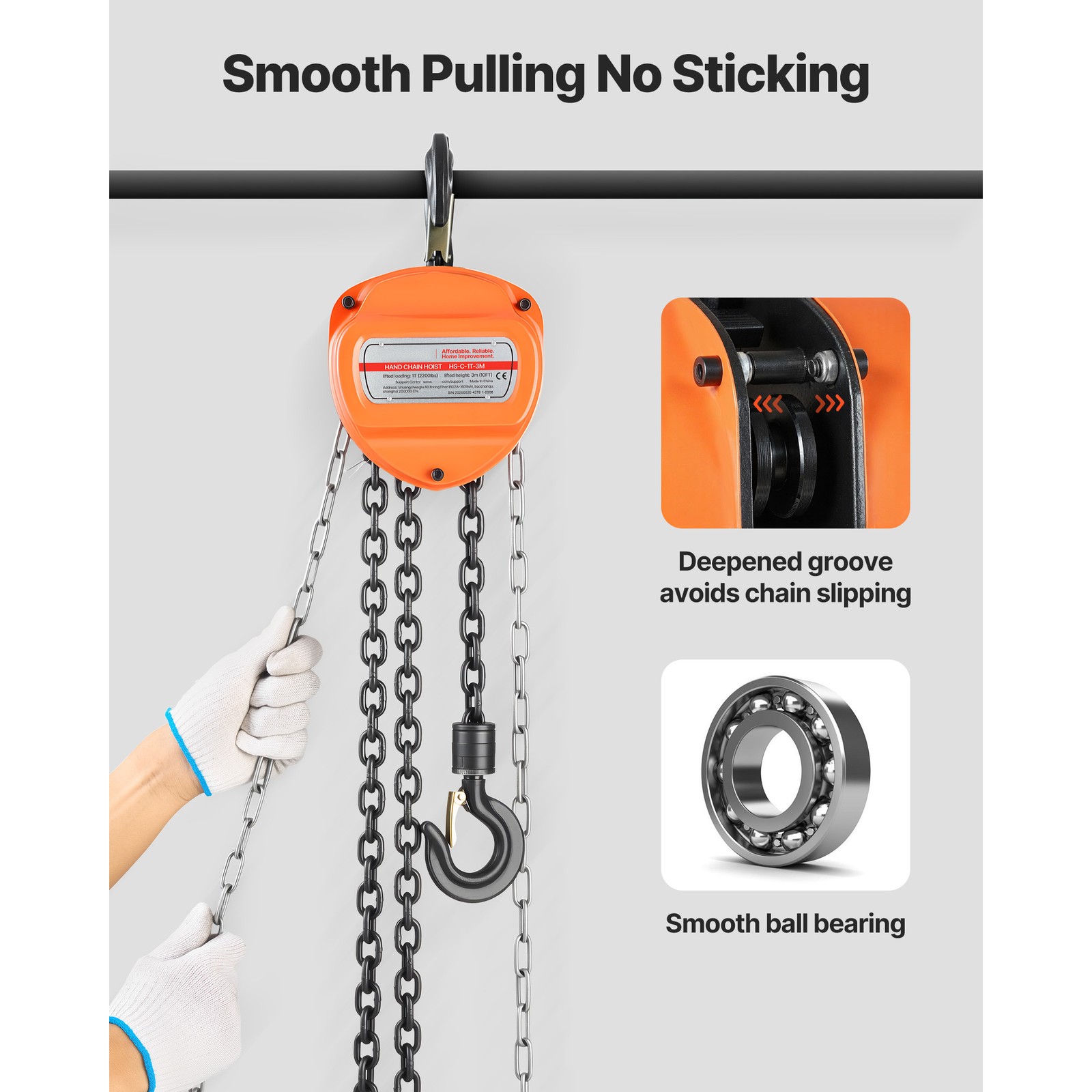 Uimoso Manual Chain Hoist 2200 lbs Capacity with 10 ft G80 Load Chain
