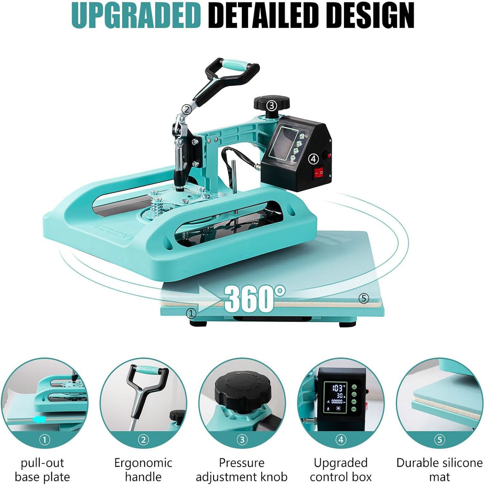 Combo 8 IN 1 T-Shirt Heat Press Transfer Machine 15″x15″ Sublimation Swing Away