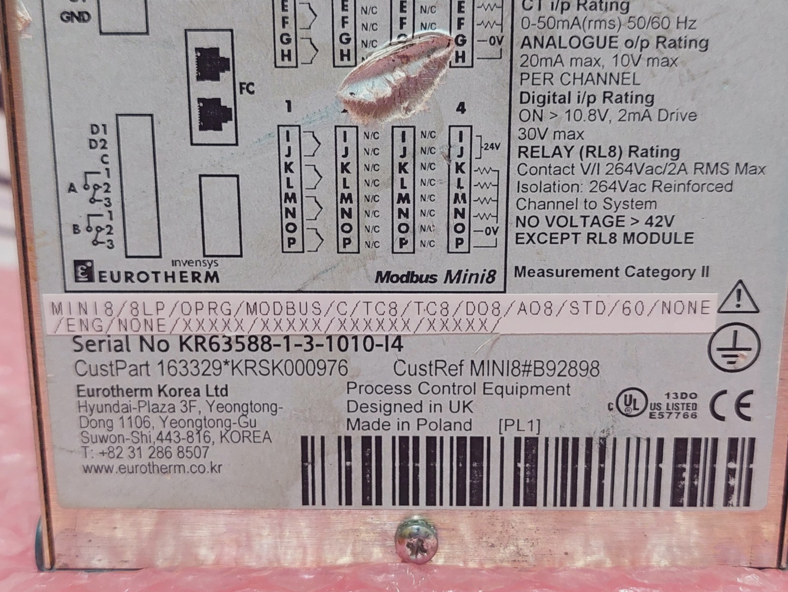 Eurotherm Modbus Mini 8 MINI8/8LP/OPRG/MODBUS/C/TC8/TC8/DO8/STD/60/NONE/ENG/NONE