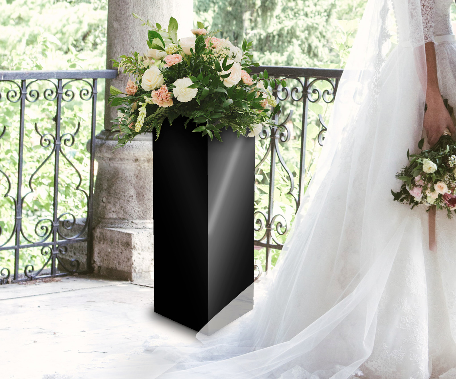 12″ x 12″ x 32″ Black Acrylic Lucite Display Cube Pedestal Art Sculpture Stand