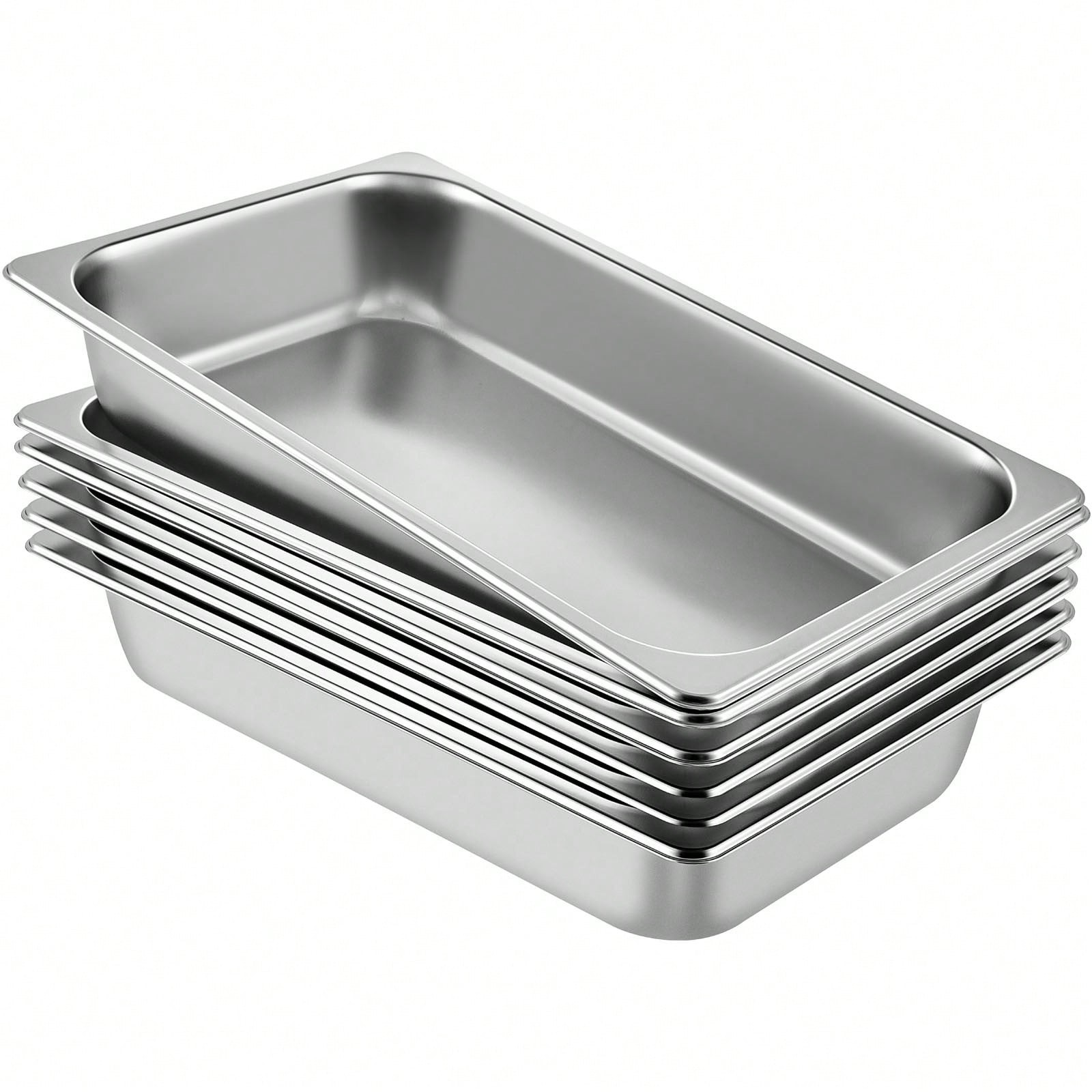 6Pcs Commercial Full Size Pans 2.5in 4in & 6in Stainless Steel Hotel Pan 0.8mm
