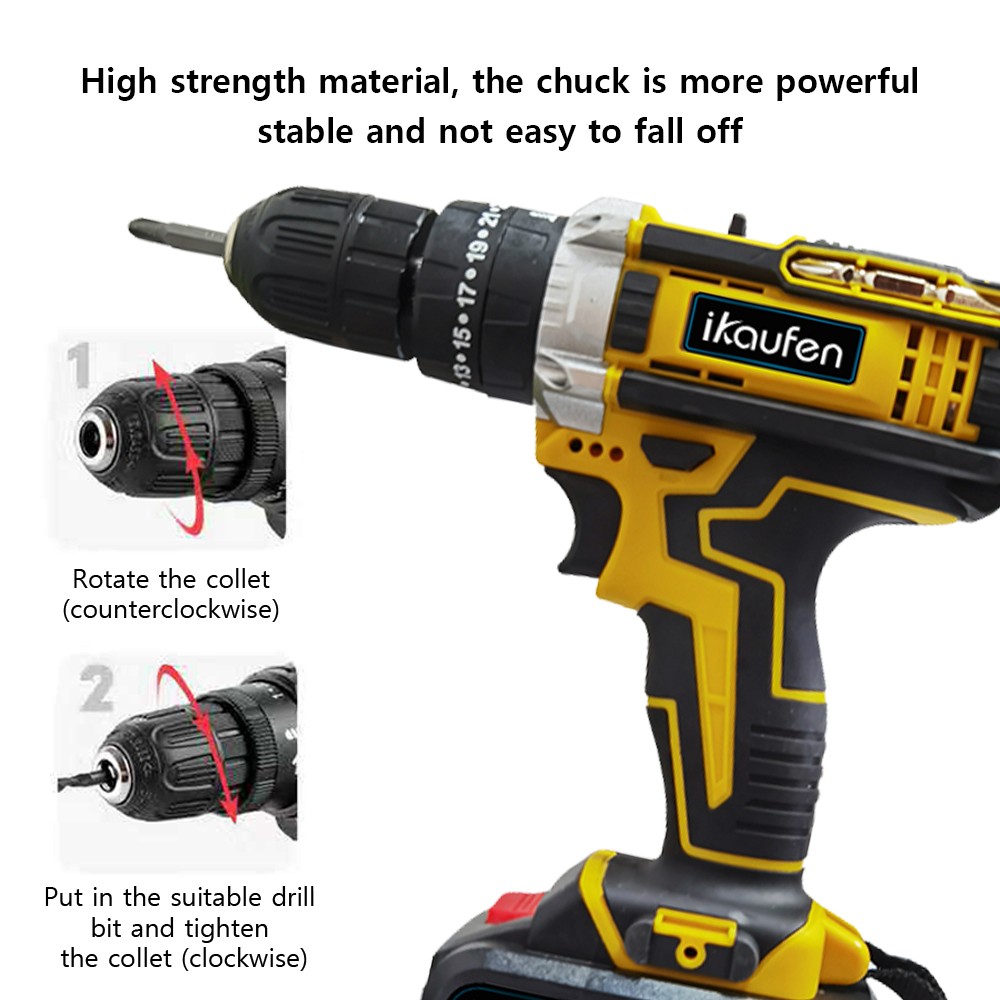 21V Cordless Impact Driver Electric Hammer Drill Combo Kit with 2 Battery B01