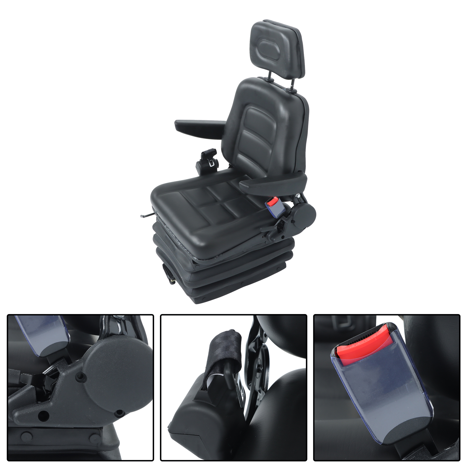 Tractor Forklift Seat Suspension Adjustable Backrest Armrest Safety Belt