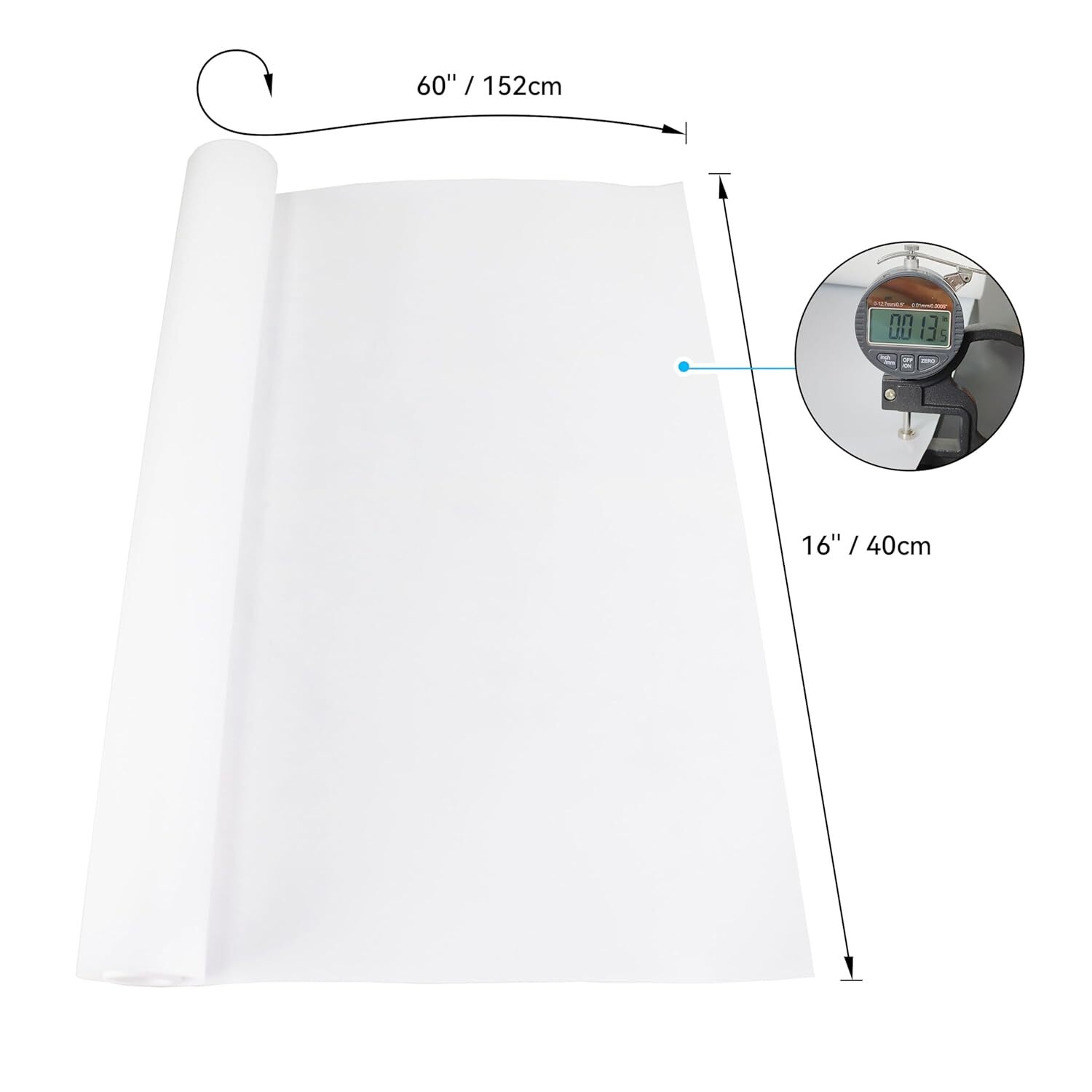 HFS(R) Pure White PTFE Film, No Adhesive, 16 X 60 Inch Roll Thickness 0.35mm