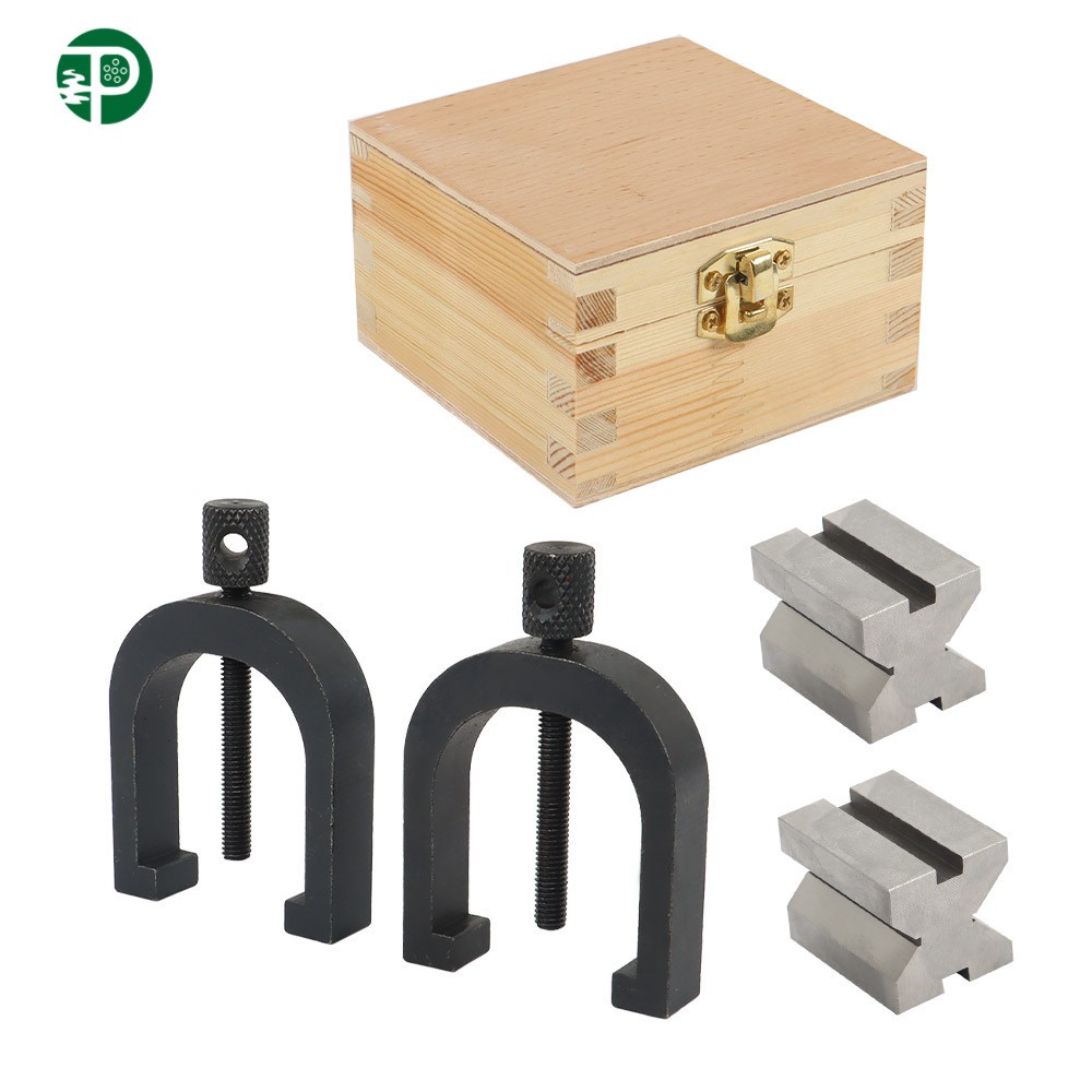 Precision 1-5/8″ × 1-1/4″ × 1-1/4″ V Blocks and Clamp Set Steel Gauge Machinist