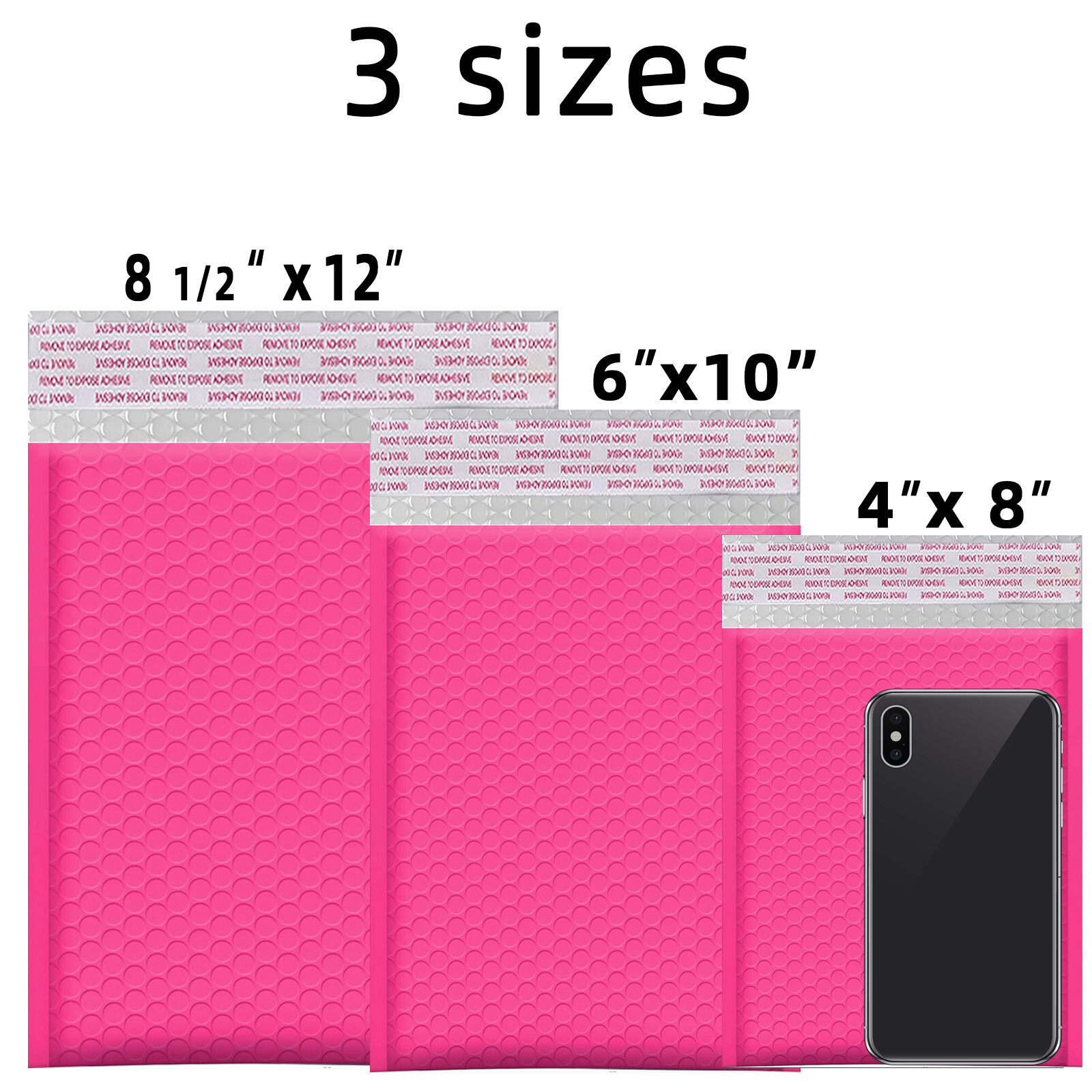 #000 4×8 (4×7) Poly Bubble Mailer Padded Envelope Shipping Bag Premium Hot Pink