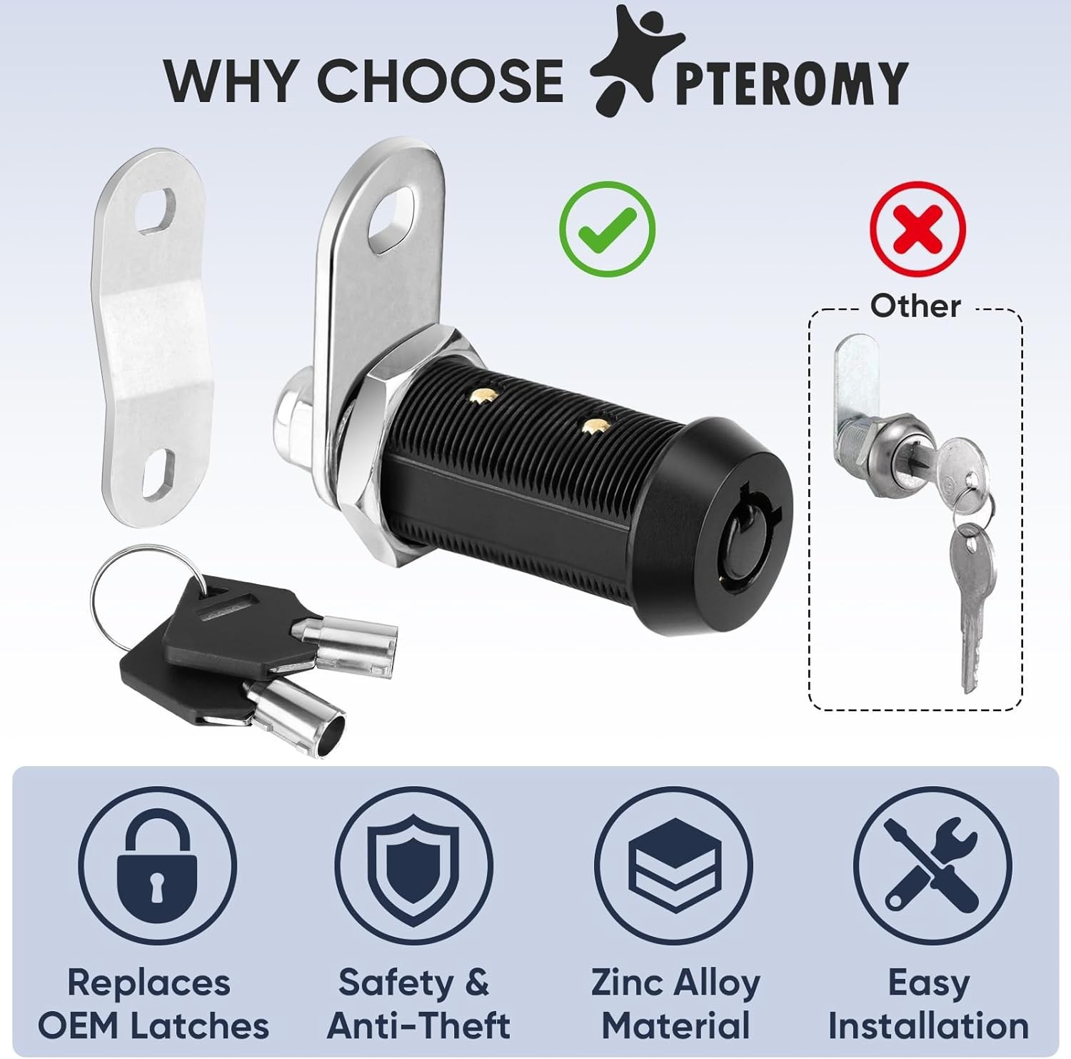 5 Pack Cabinet Lock with Keys, 1-1/8” 5/8″ 7/8″ Heavy Duty Tubular Cam Lock