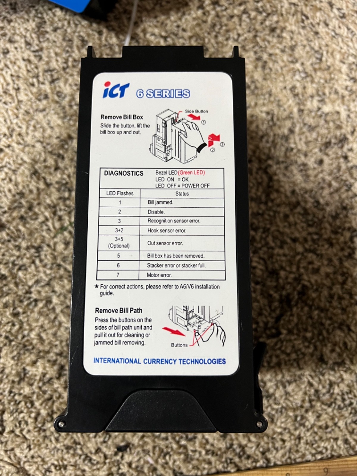 ICT Acceptor Validator Stacker Bill Box, 6 Series