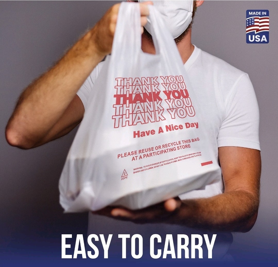 Thank You Plastic T-Shirt Bags 11.5×6.5×21 for Grocery Retail Shopping 100 pack
