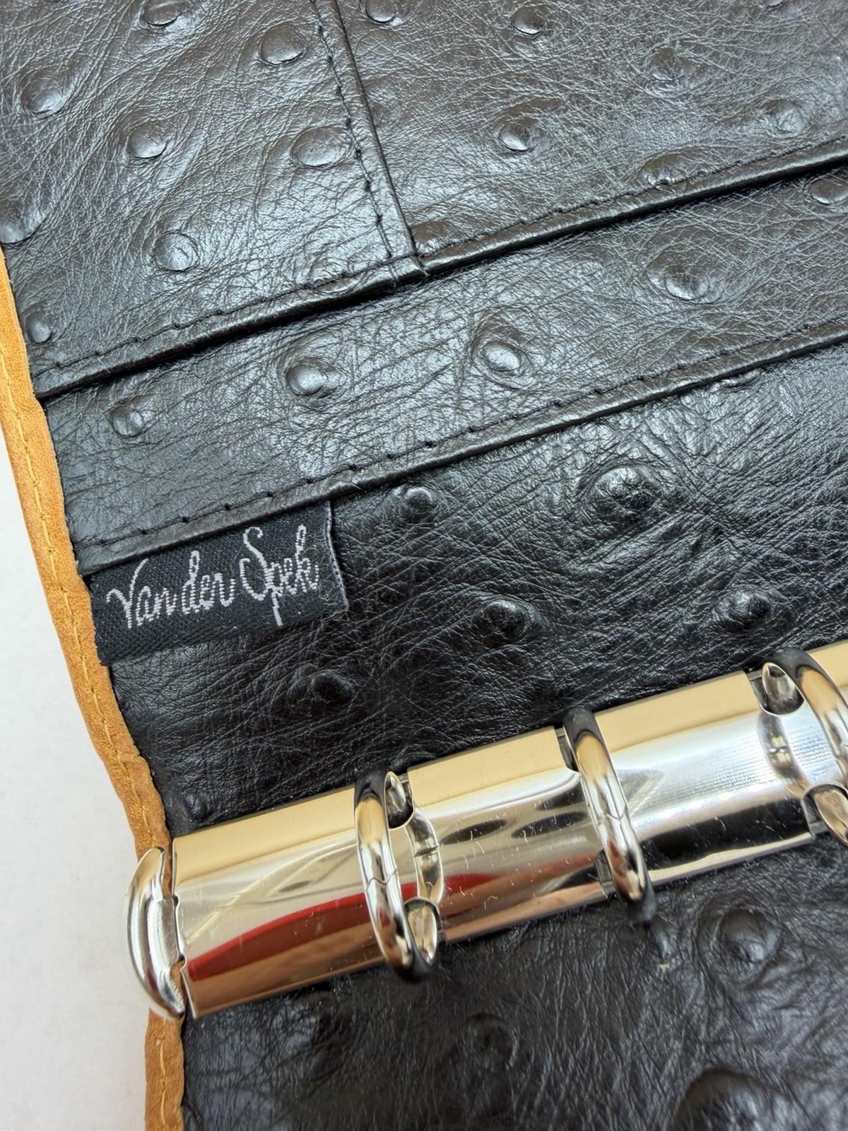 VDS Vander Spek Leather Planner Organizer 6 Rings Cognac Ostrich Interior