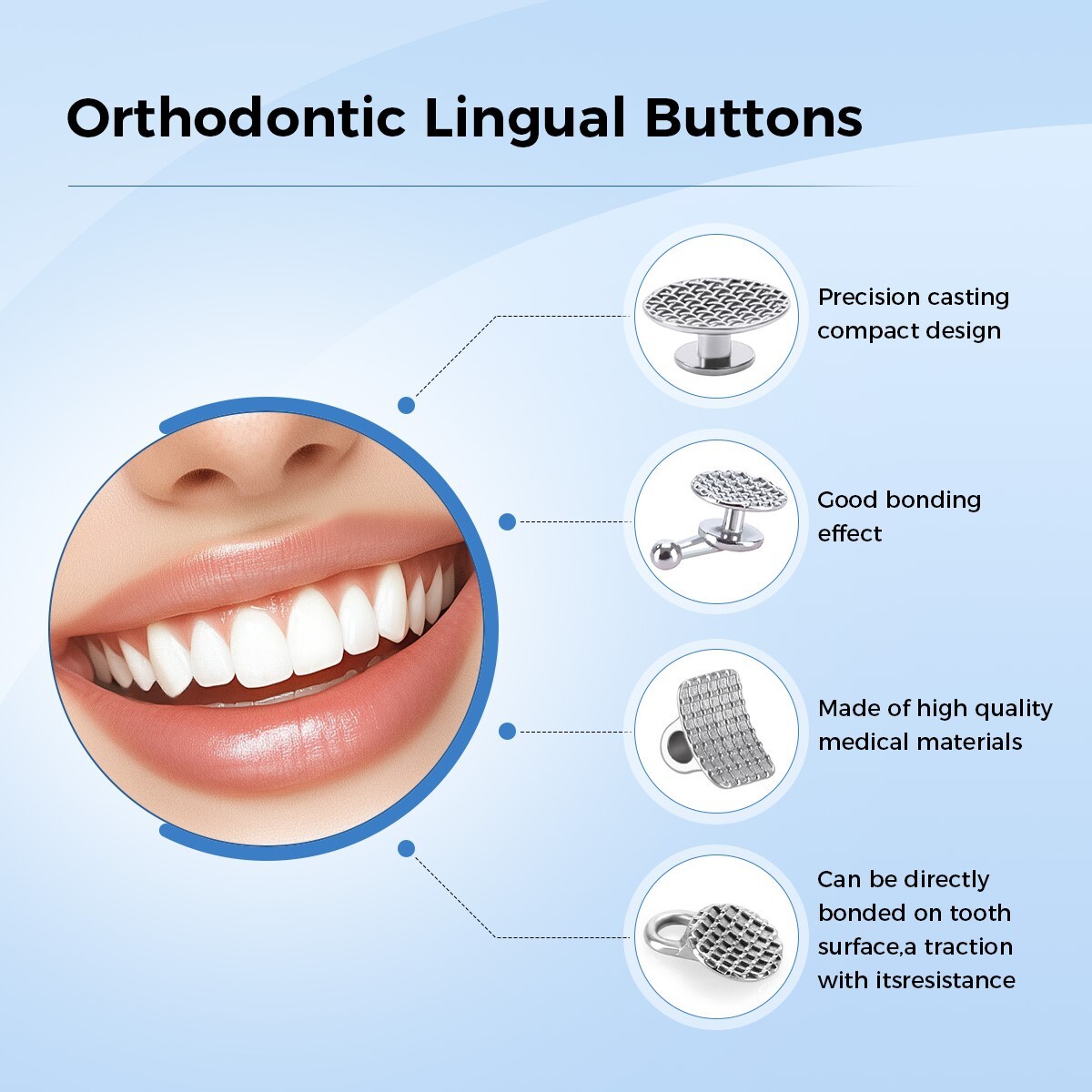AZDENT Dental Orthodontic Lingual Buttons Bondable Round /Rectangular Base