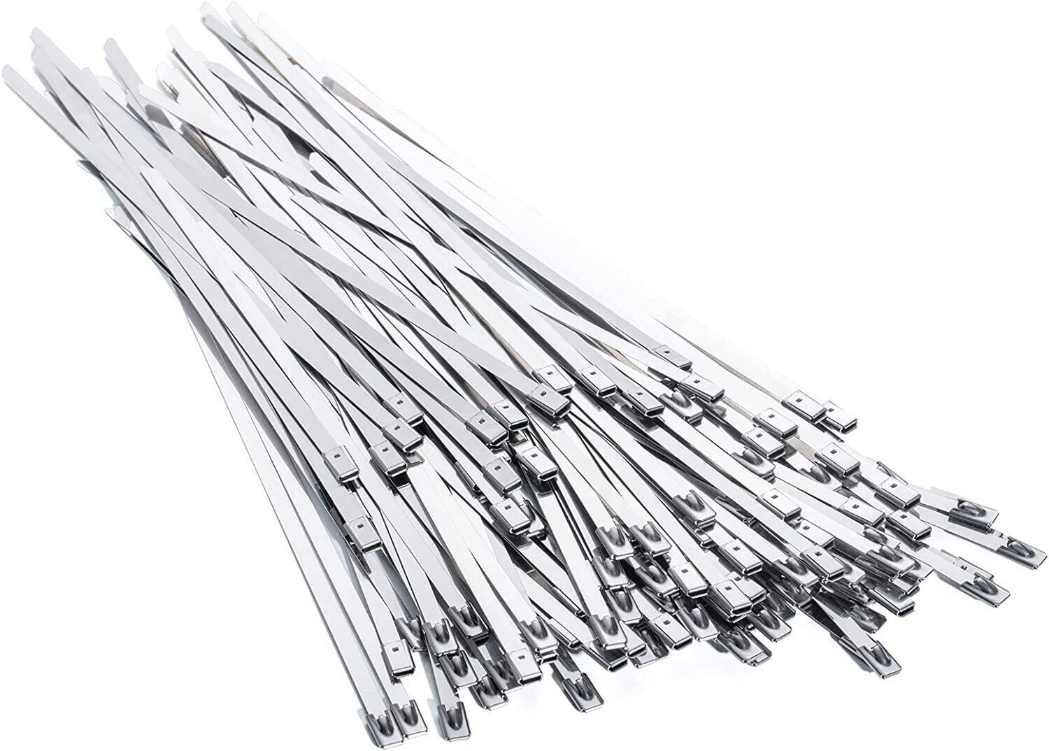 100 PCS 6″-20″ Metal Zip Ties Stainless Steel Heavy Duty Self-Locking Cable Ties