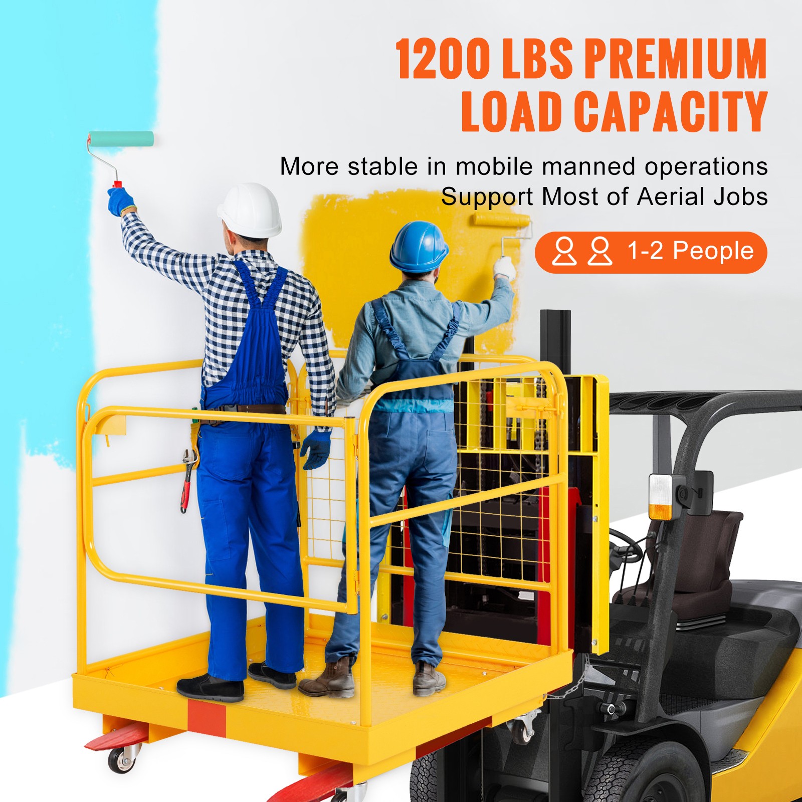 VEVOR 36″x36″ Forklift Safety Cage Work Platform 1200lbs w/Wheels for Aerial