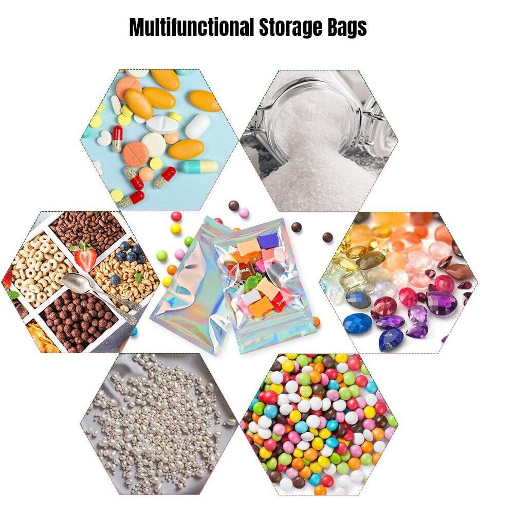 400 pcs Holographic Mylar Foil Bags Smell Proof Resealable Zip Lock Pouch Black