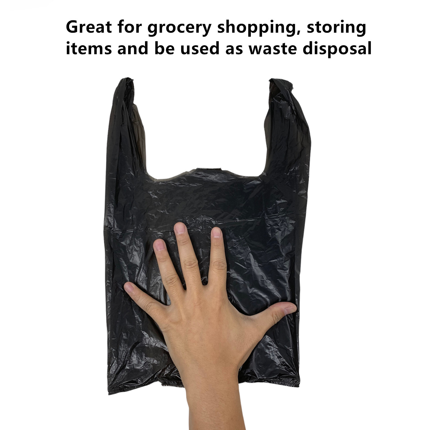100-1000 Pc Small T-Shirt Bag Black Plastic Carry Out for Shopping 15″x 4″x 8.5″
