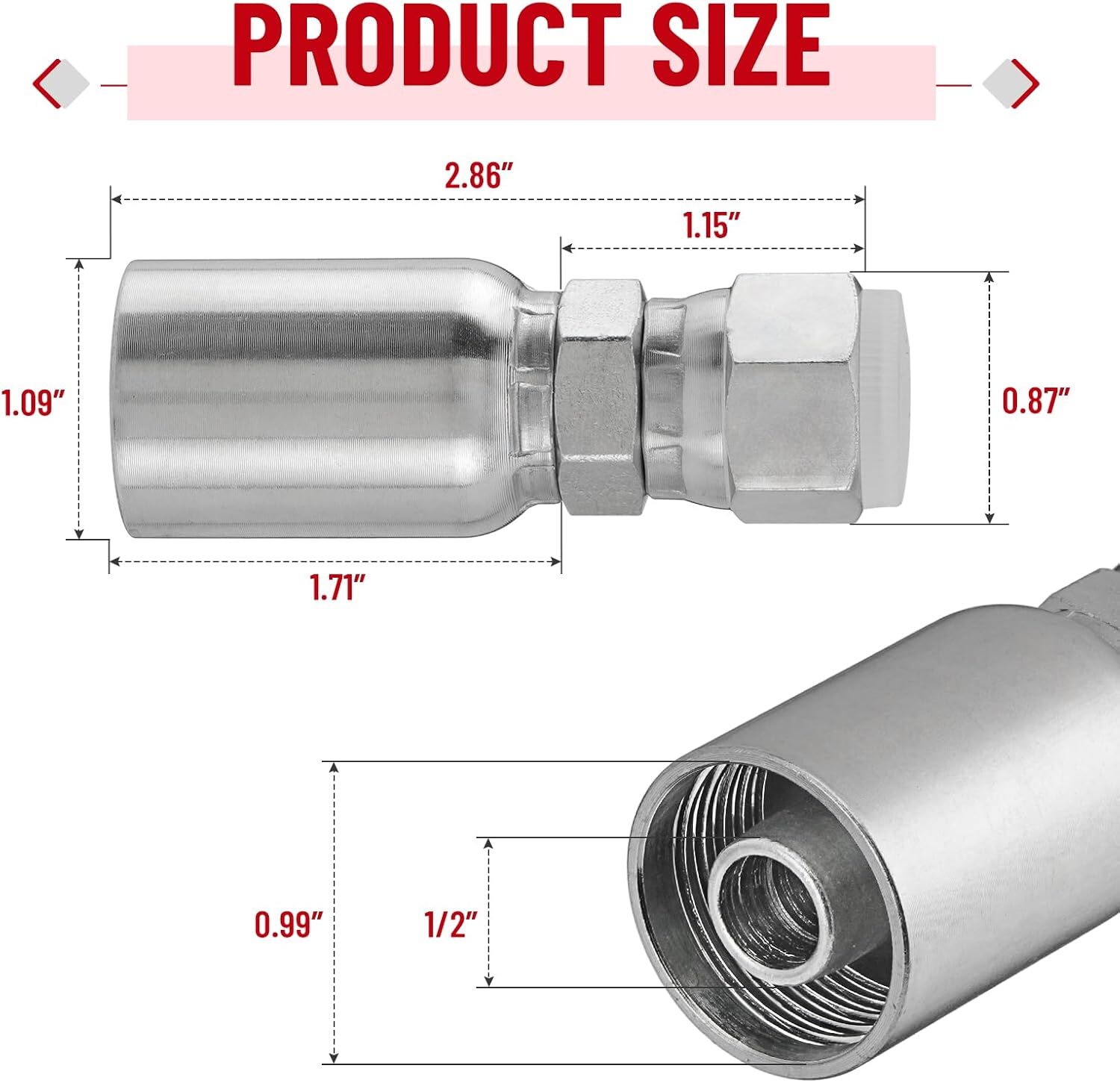 12-Pack 1/2″ Hydraulic Hose End Fittings: 1/2″ I.D. Hose x 1/2″ JIC 37 ° Female